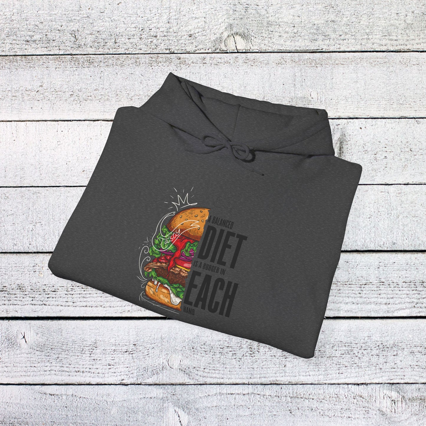 unisex heavy blend™ hooded sweatshirt - a balanced diet is a burger in each hand - funny food quote