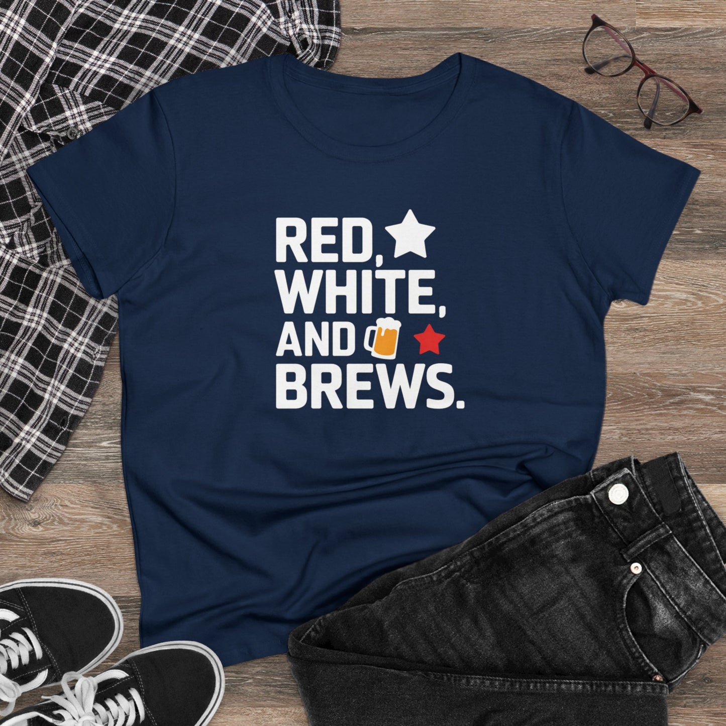 women's t-shirt, women's tee, funny gift, red white and brews!