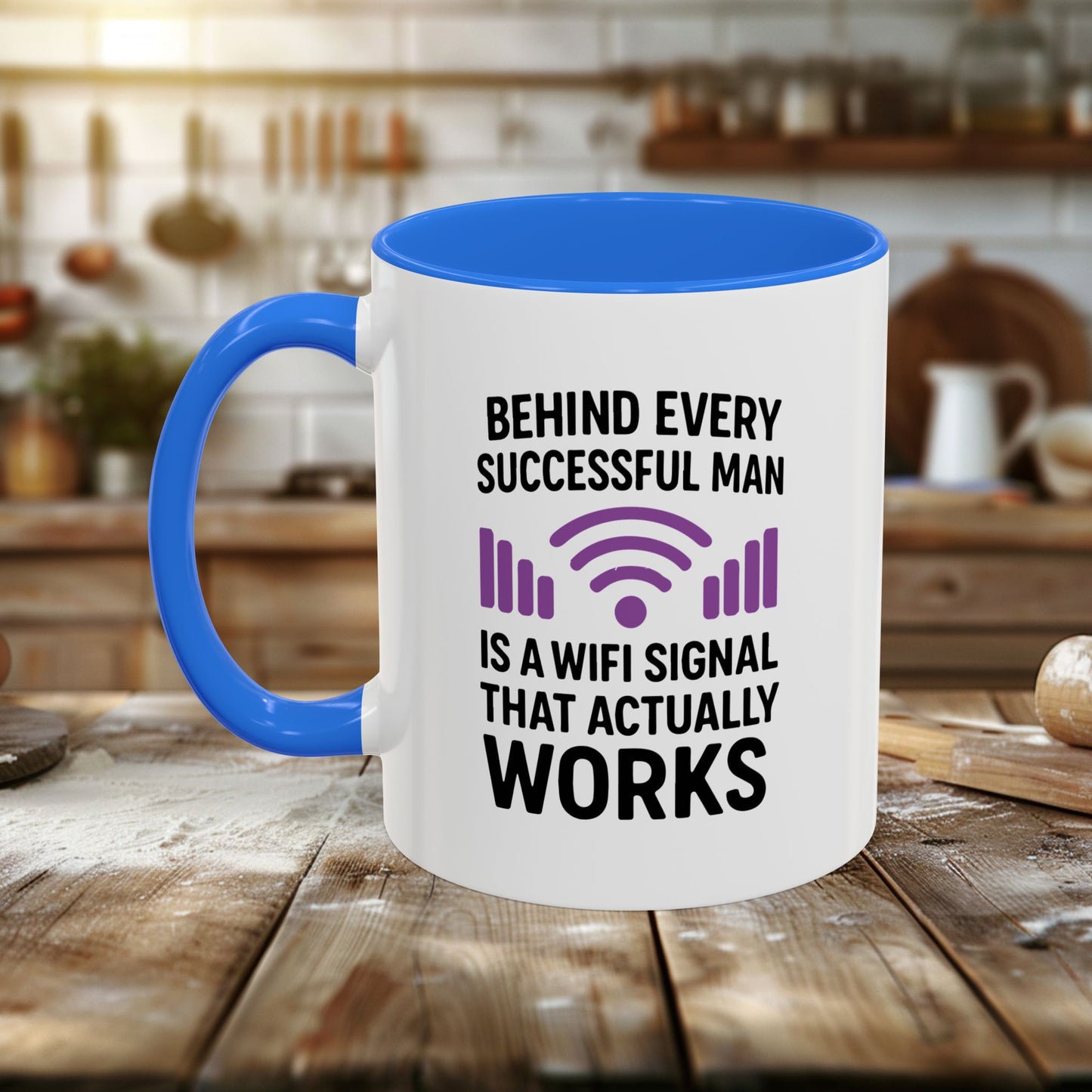 colorful mugs (11oz, 15oz) - behind every successful man is a wifi signal that works