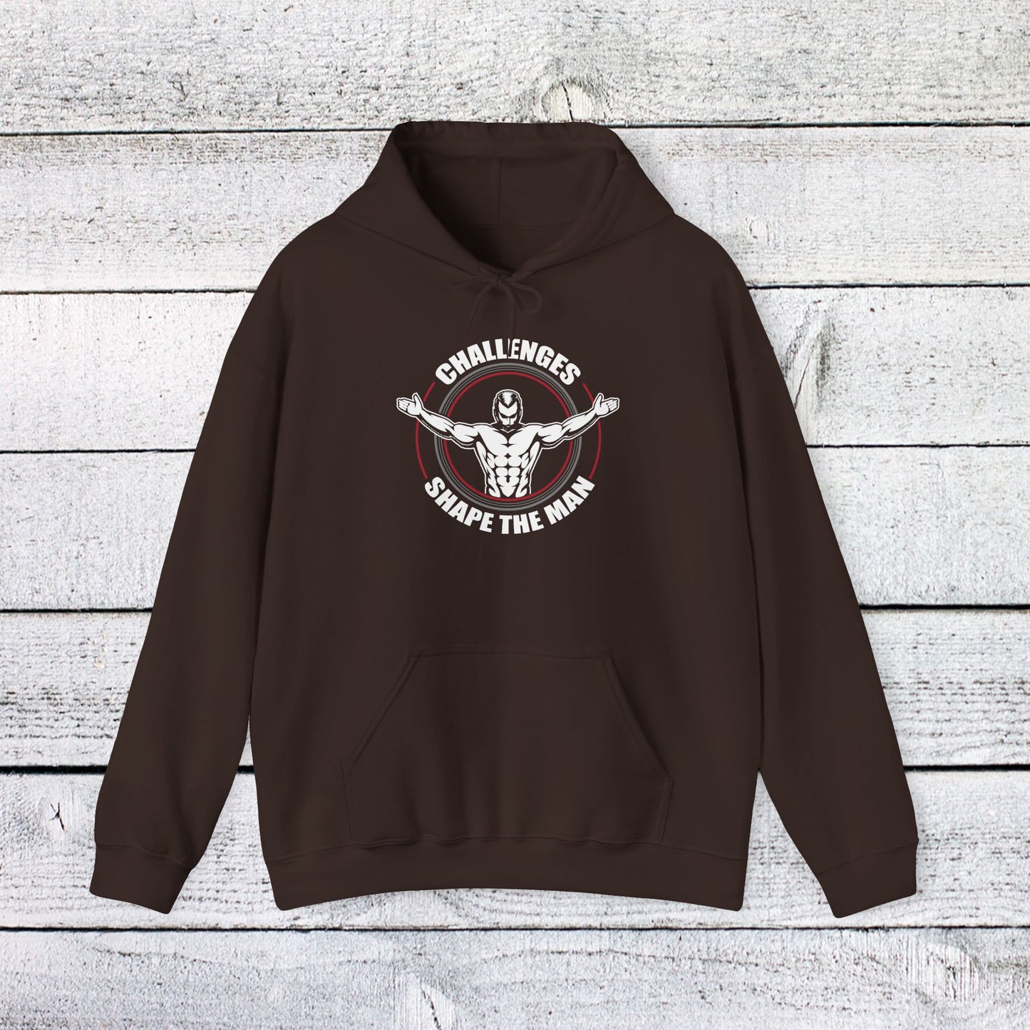 unisex heavy blend™ hooded sweatshirt - challenges shape the man - grit and growth quote