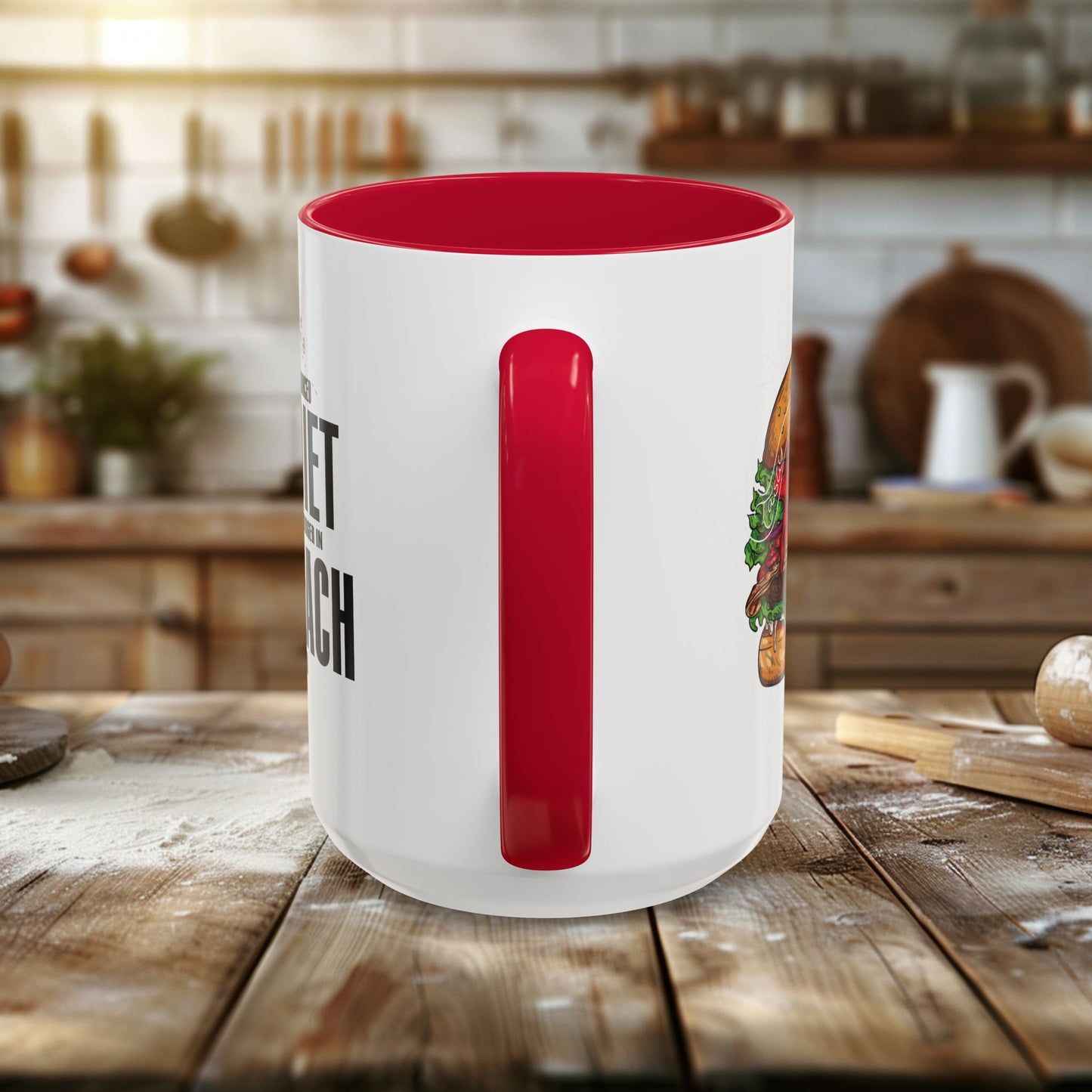 colorful mugs (11oz, 15oz) - a balanced diet is a burger in each hand - funny food quote
