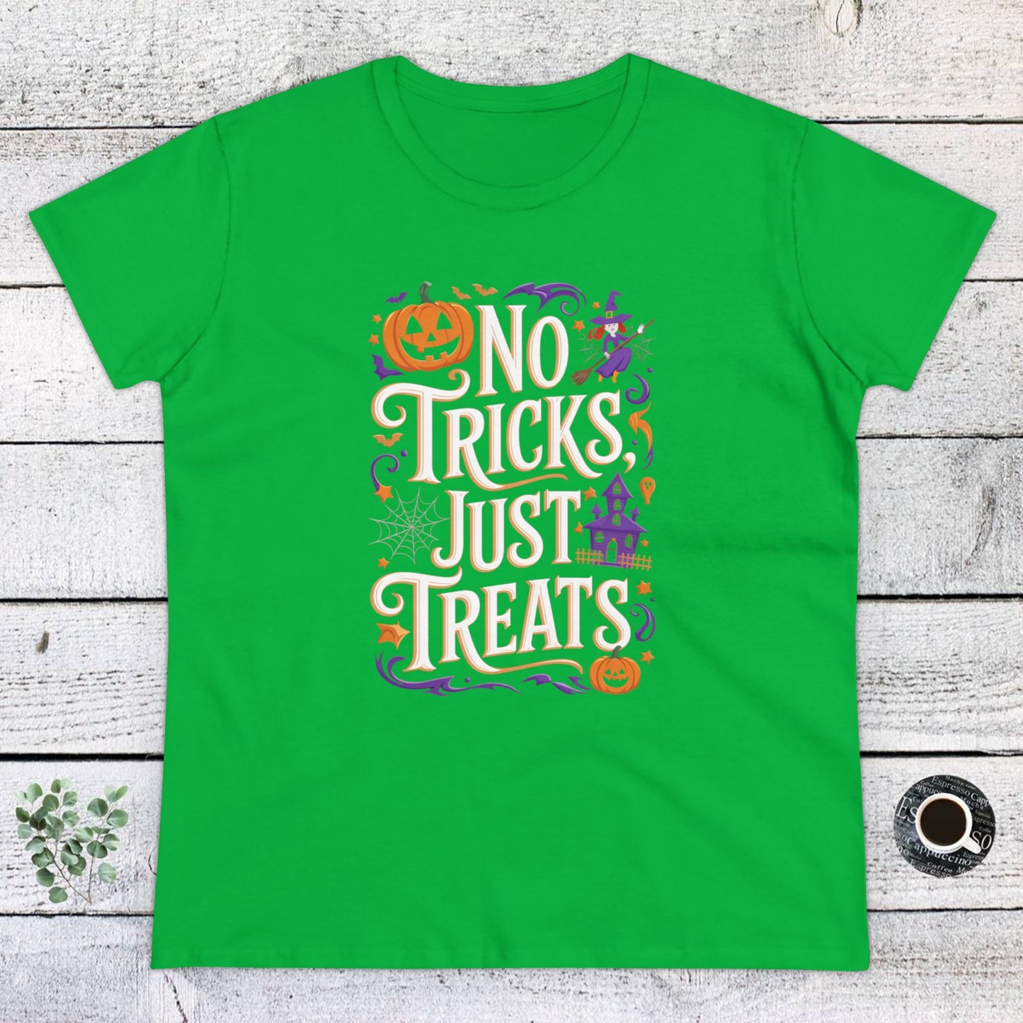 women's t-shirts, women's halloween tee, funny gift, no trick's just treats!