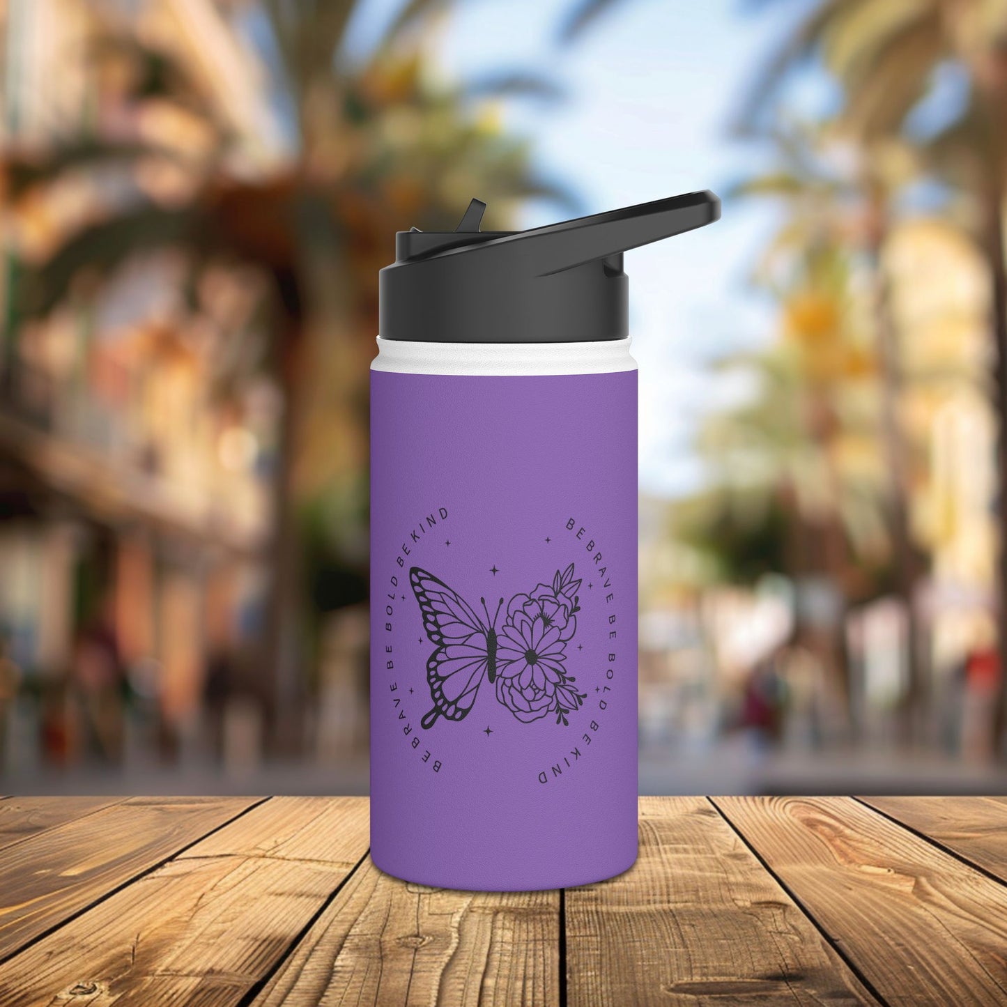 stainless steel water bottle, standard lid - be brave, be bold, be kind - courageous kindness quote