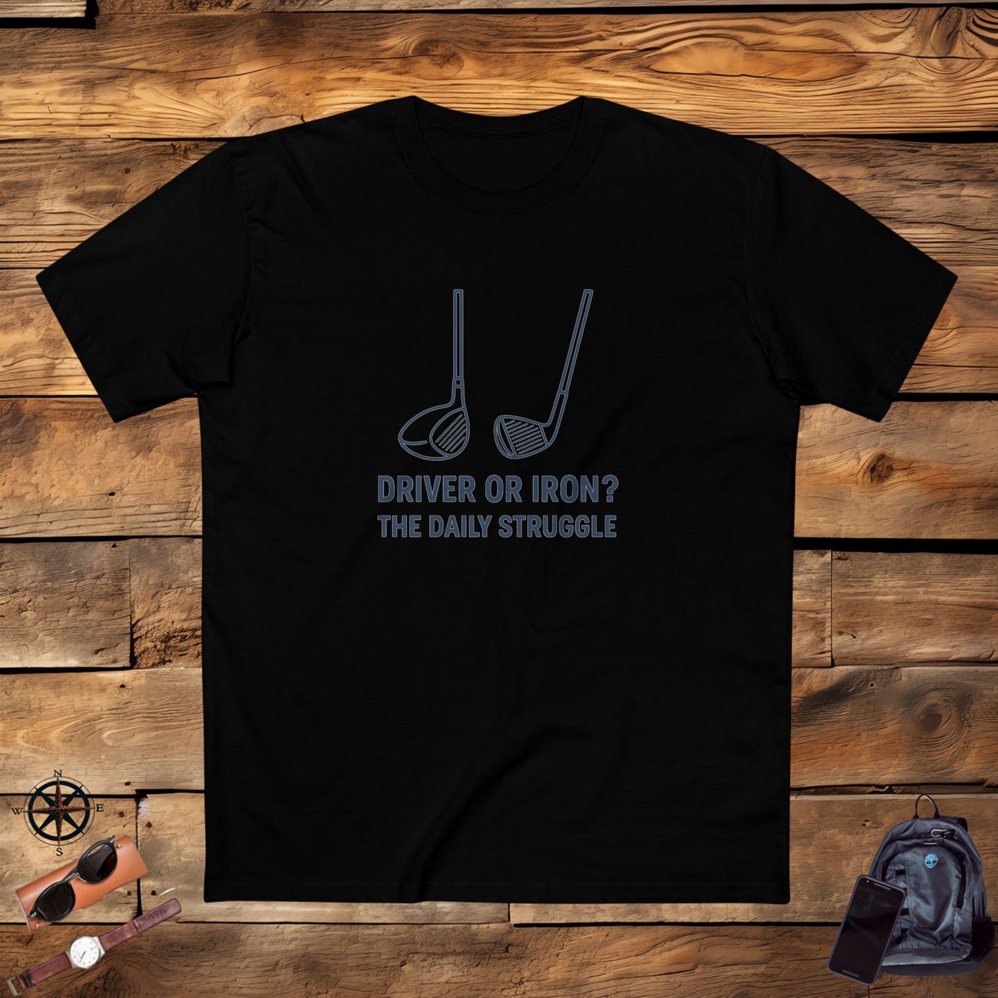 men's stable tee: driver or iron? the daily struggle. golf t-shirt.