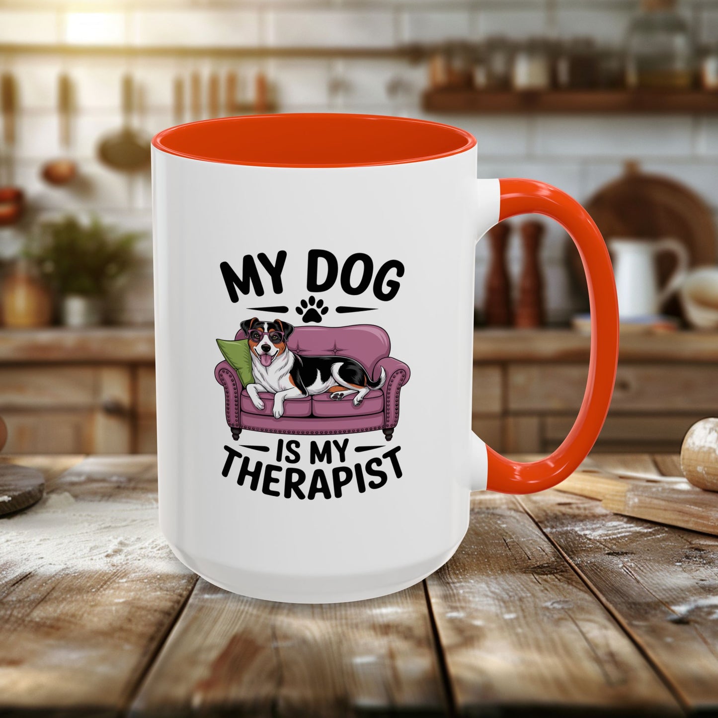 colorful mugs (11oz, 15oz) - my dog is my therapist | funny dog lover gift | cute pet quote design