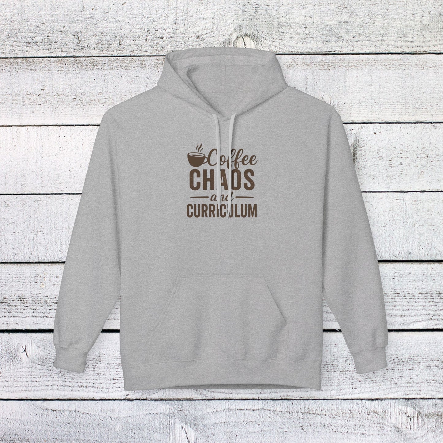 unisex softstyle hoodie - coffee, chaos, and curriculum design. teachers with attitude.