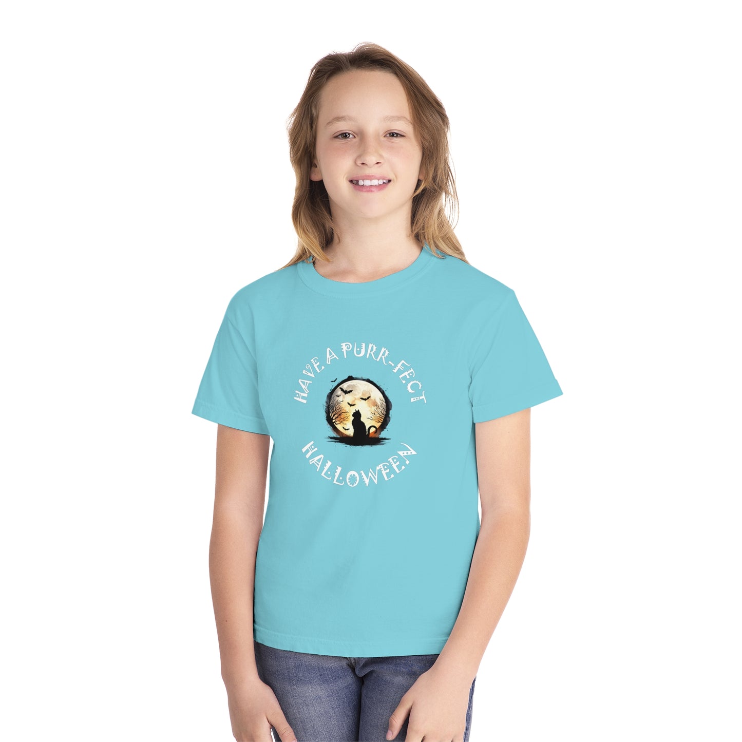youth t-shirt, girls tee, cat lovers halloween - have a purr_fect halloween