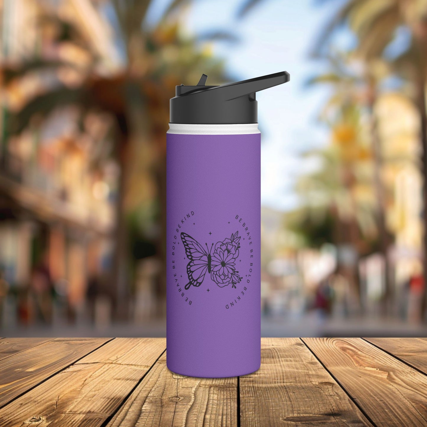 stainless steel water bottle, standard lid - be brave, be bold, be kind - courageous kindness quote