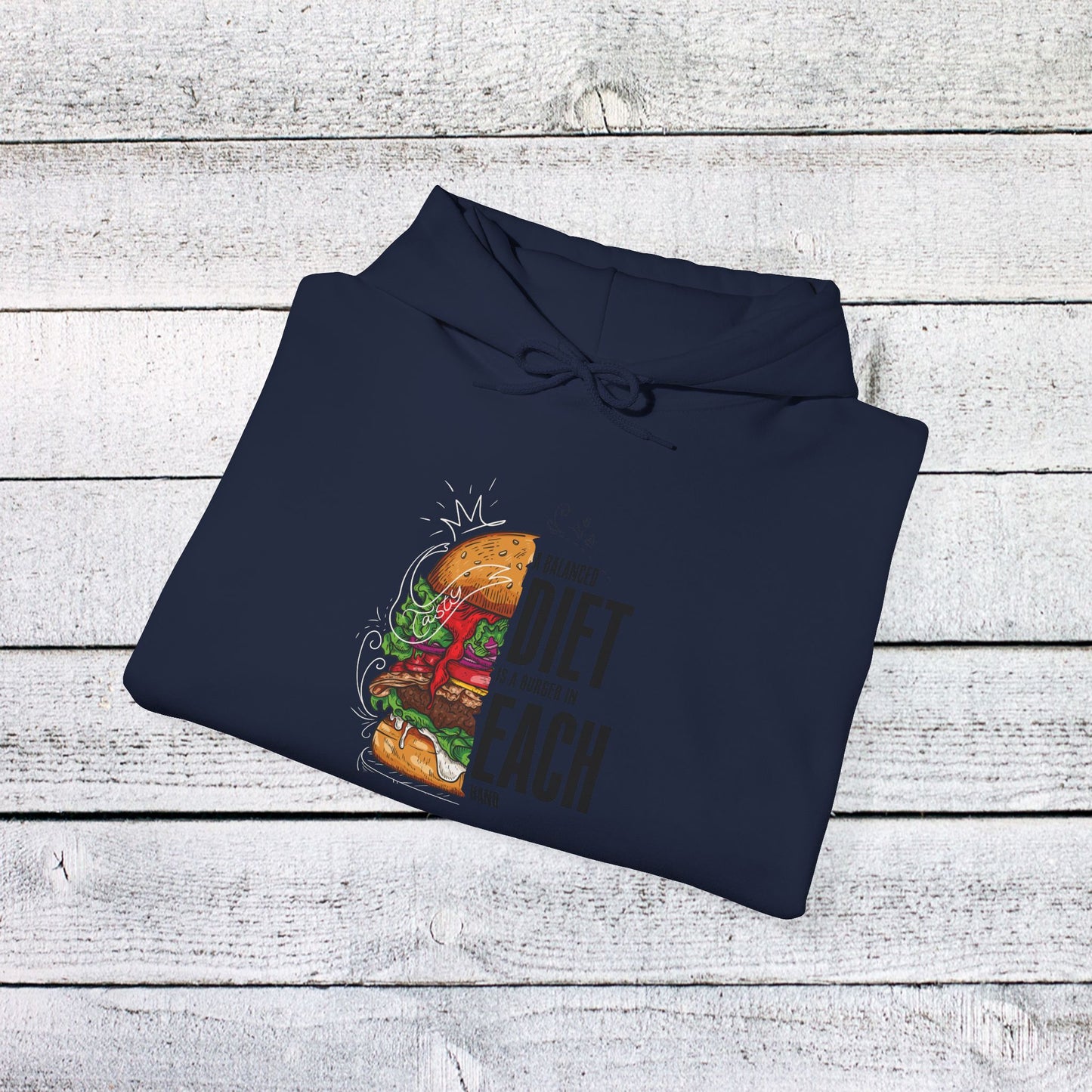 unisex heavy blend™ hooded sweatshirt - a balanced diet is a burger in each hand - funny food quote