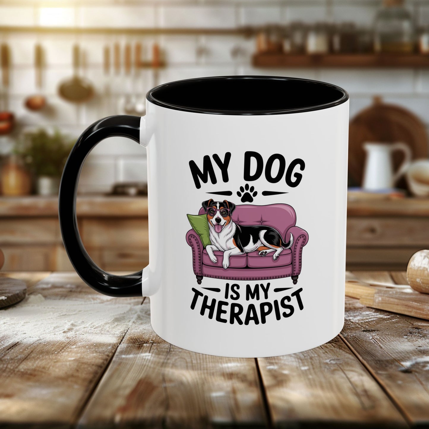 colorful mugs (11oz, 15oz) - my dog is my therapist | funny dog lover gift | cute pet quote design