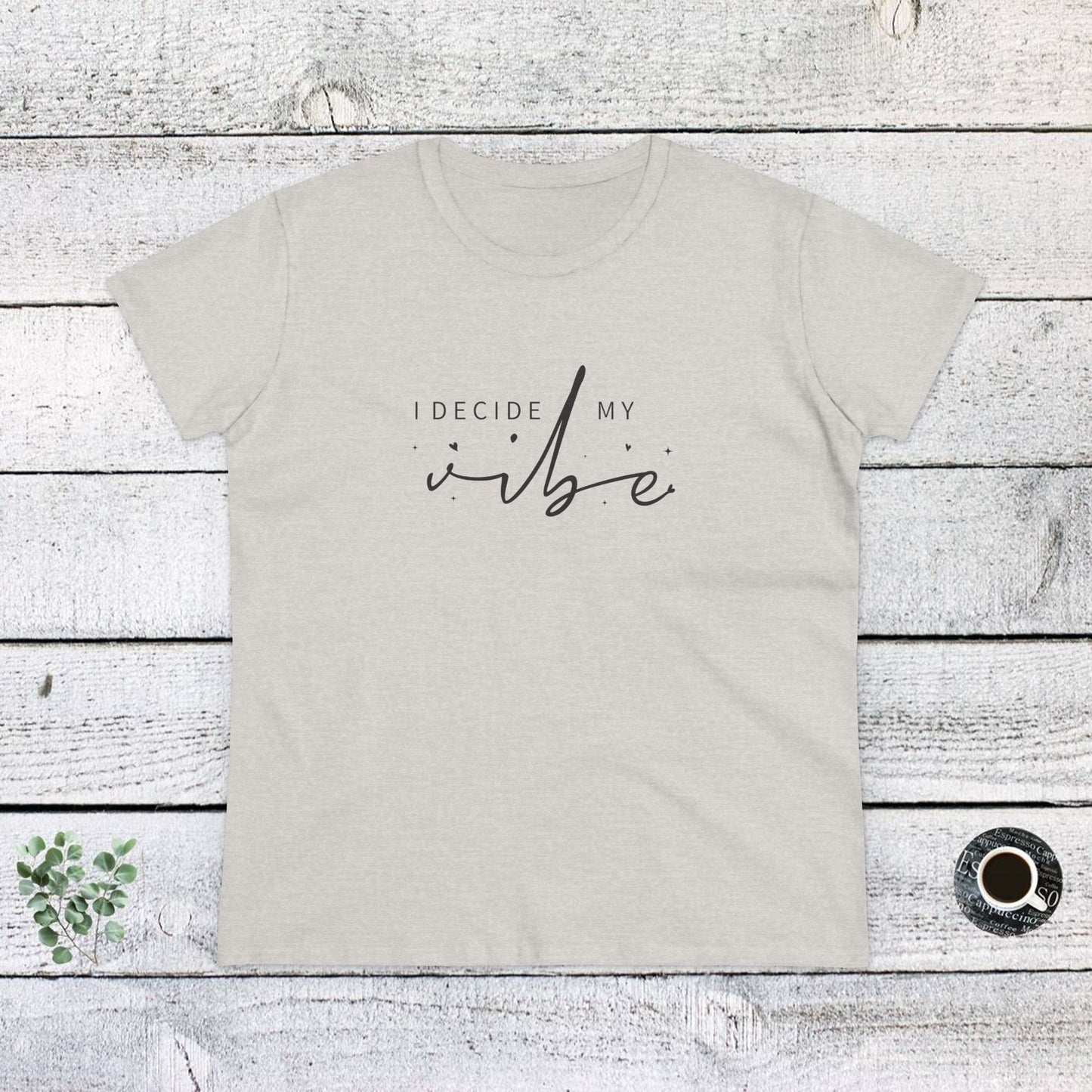 women's midweight cotton tee - i decide my vibe - confidence & control quote