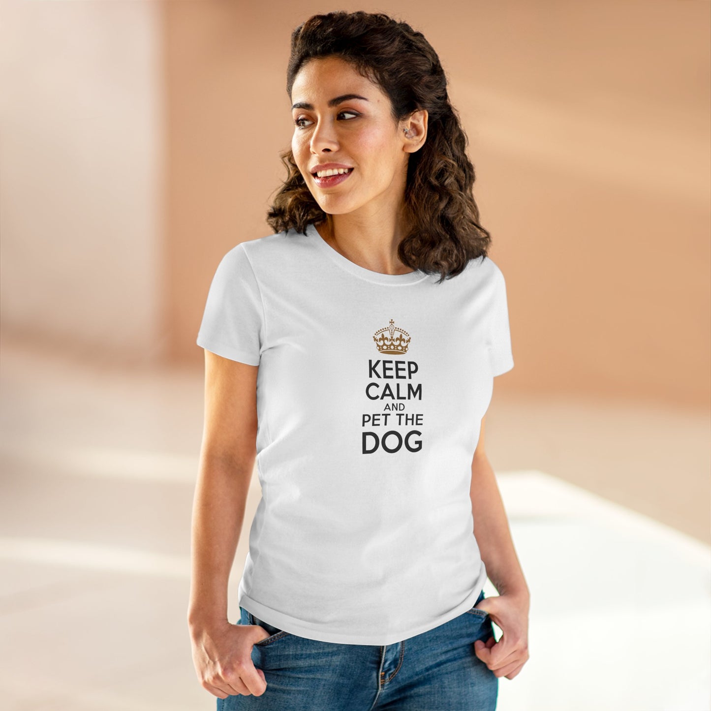 women's midweight cotton tee - keep calm and pet the dog | funny dog lover gift | cute pet quote design