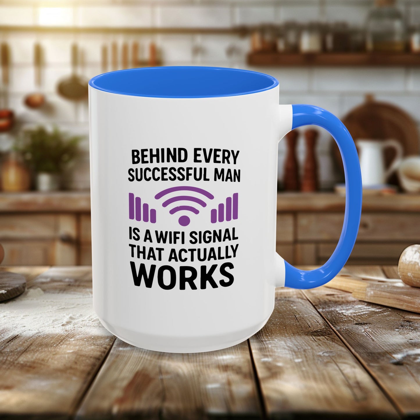 colorful mugs (11oz, 15oz) - behind every successful man is a wifi signal that works