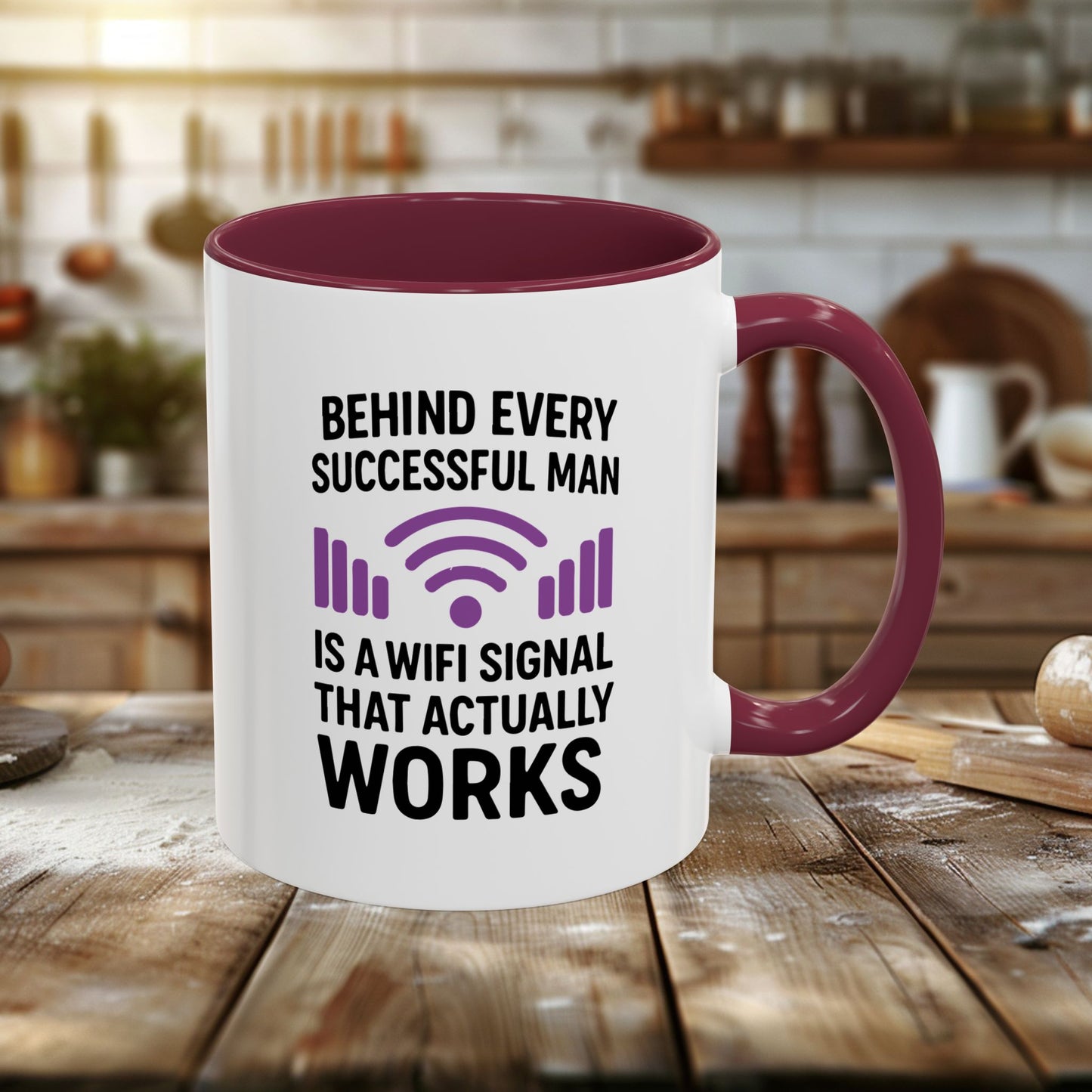 colorful mugs (11oz, 15oz) - behind every successful man is a wifi signal that works
