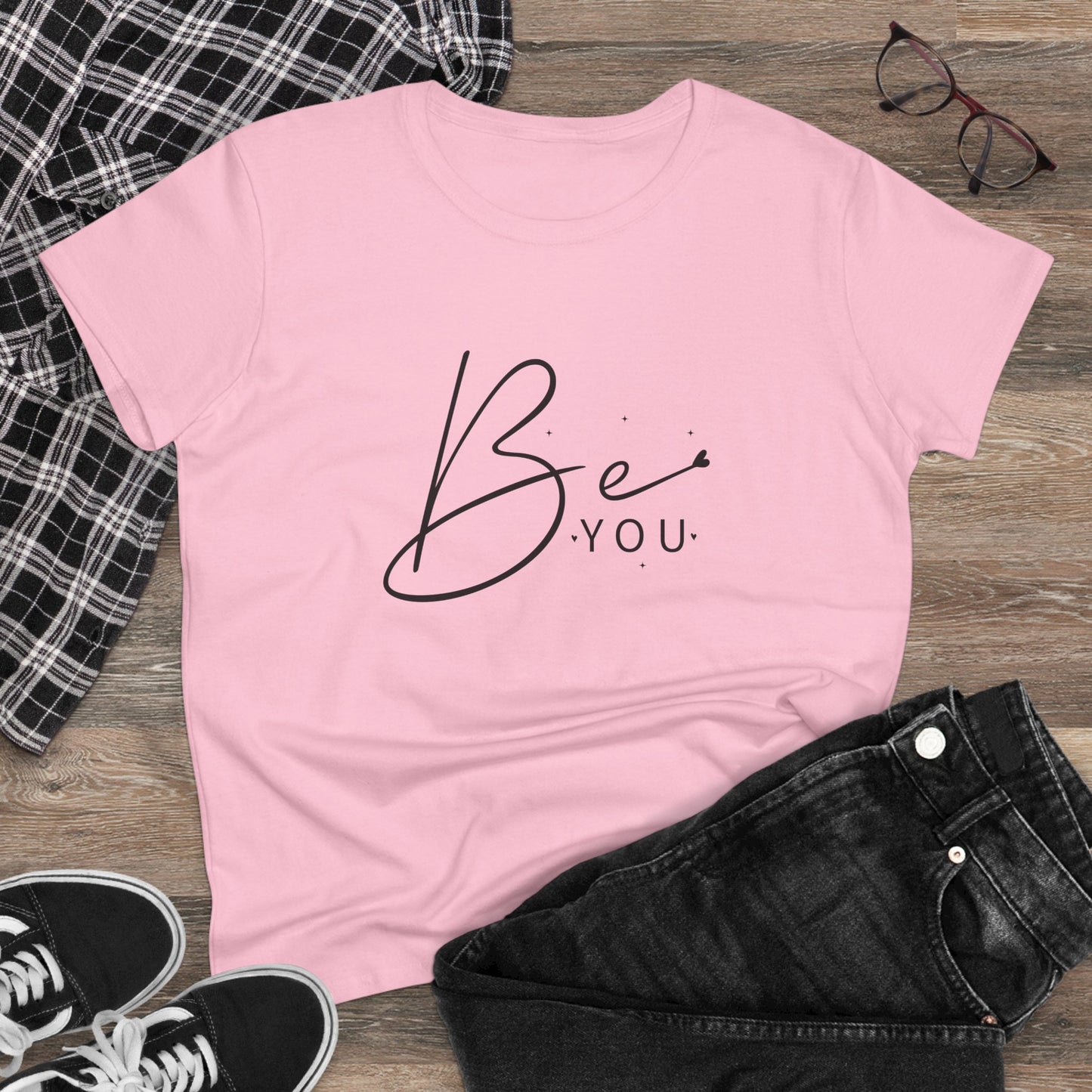 women's midweight cotton tee - be you - simple and powerful self-love quote
