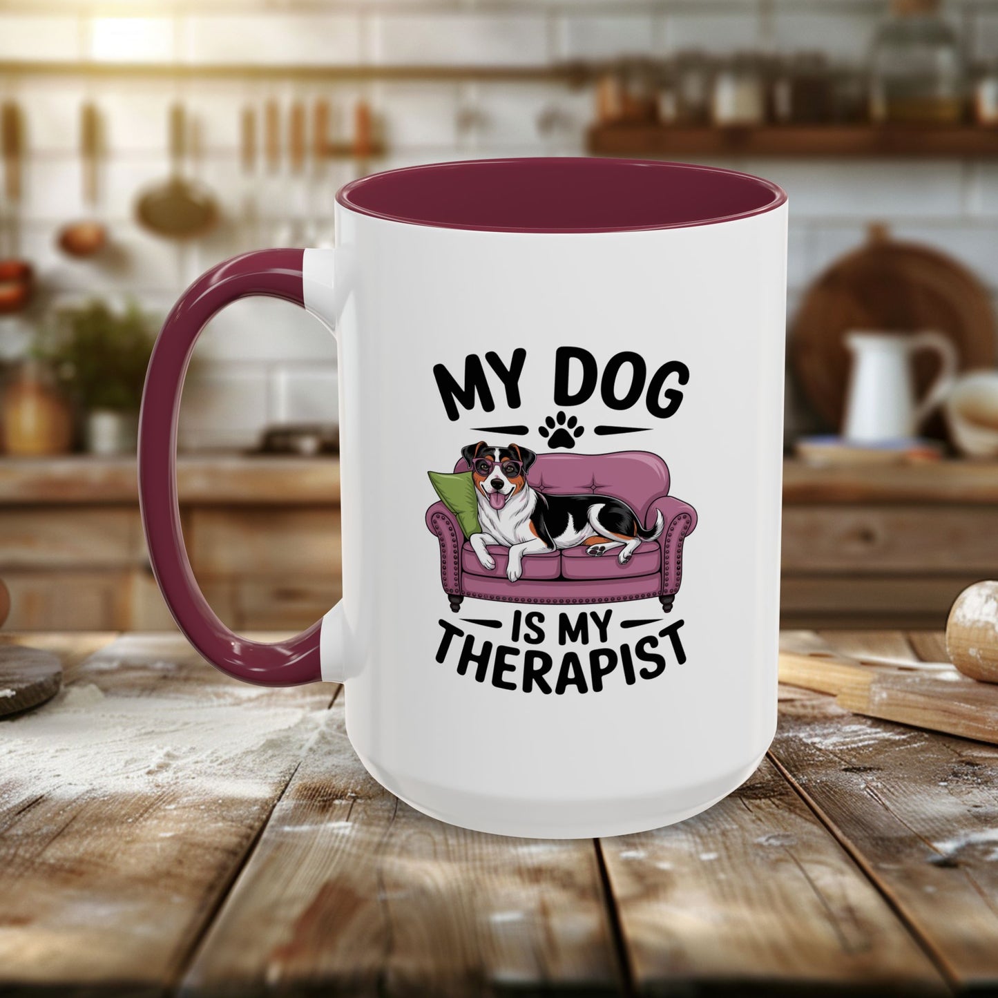 colorful mugs (11oz, 15oz) - my dog is my therapist | funny dog lover gift | cute pet quote design