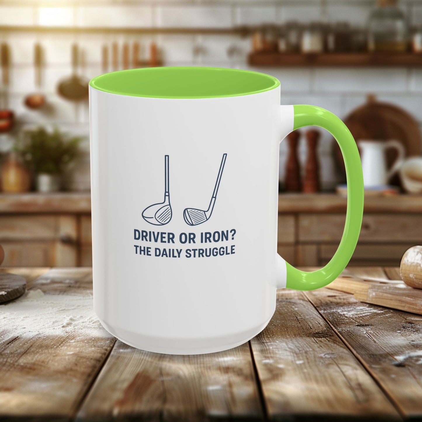 colorful golf mug - driver or iron? the daily struggle