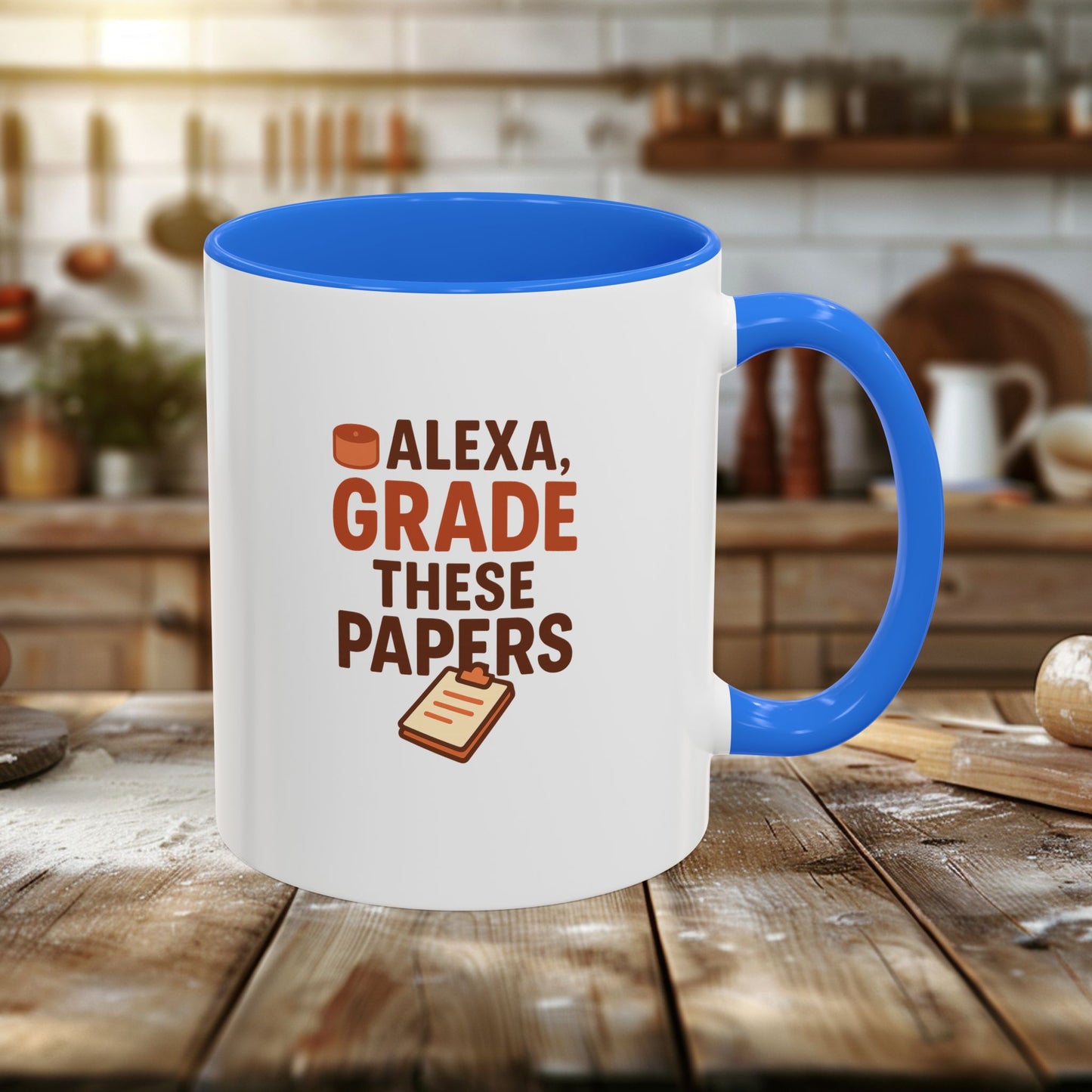 funny coffee mug - 'alexa, grade these papers' - colorful ceramic cup for teachers and students. teachers with attitude.