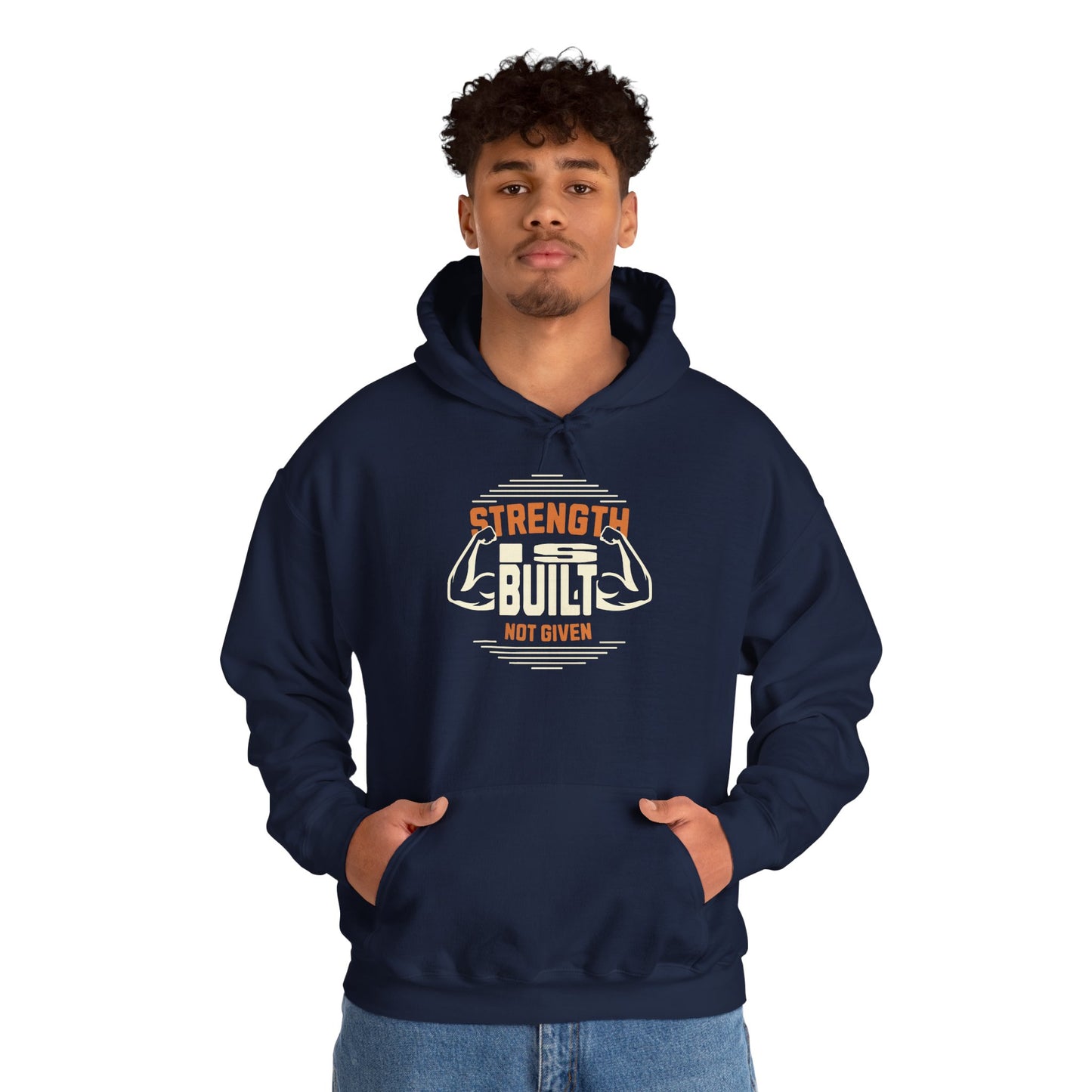 unisex heavy blend™ hooded sweatshirt - strength is built not given - motivational gym quote