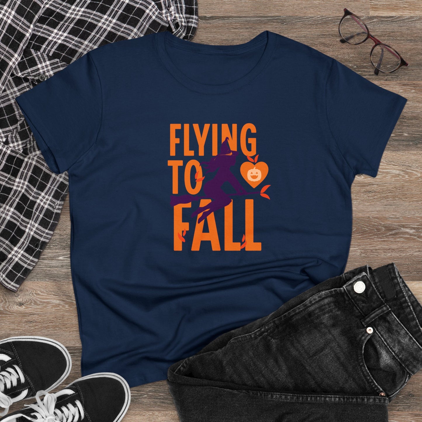 women halloween t-shirt, women tee, falling in love - witch riding broom, halloween gift