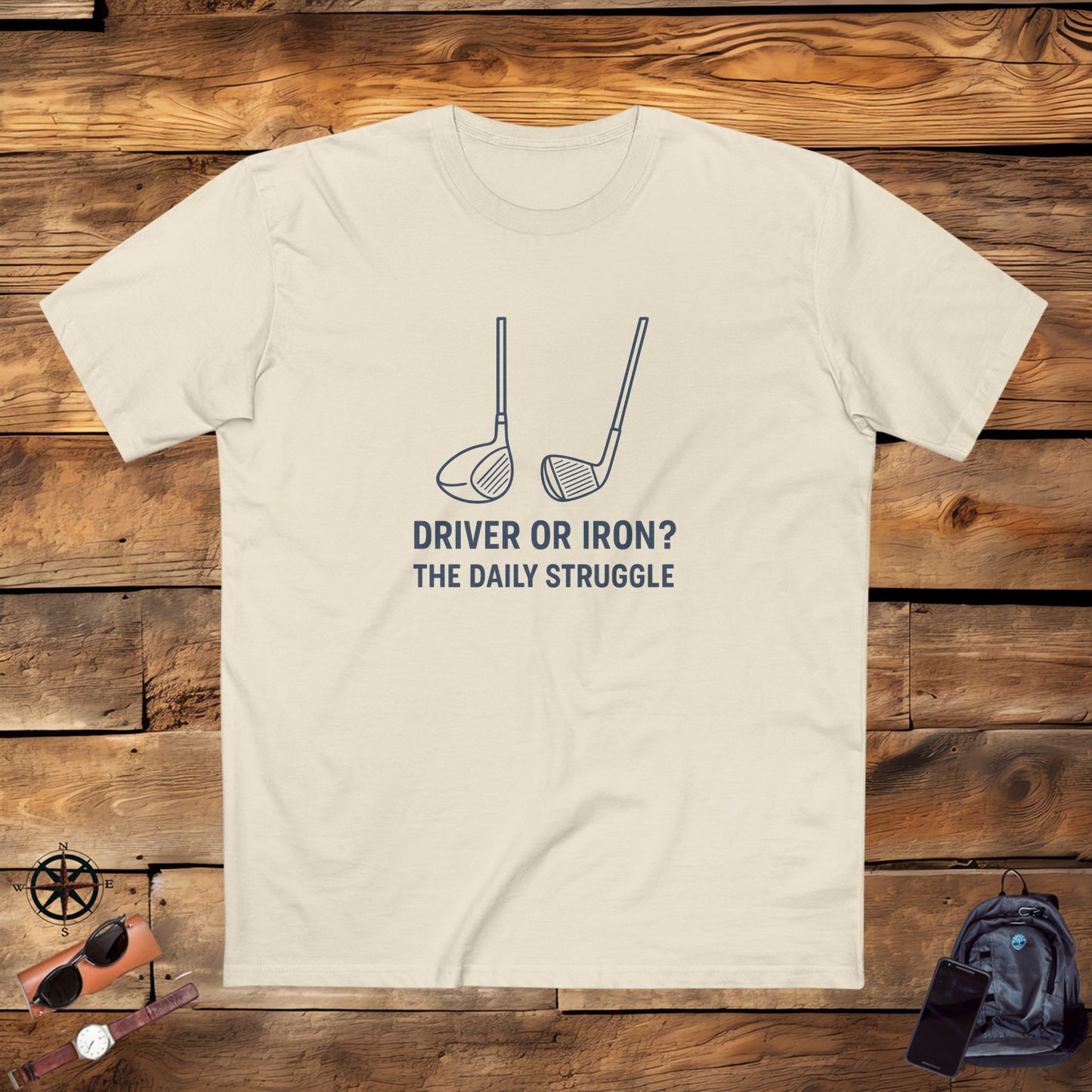 men's stable tee: driver or iron? the daily struggle. golf t-shirt.
