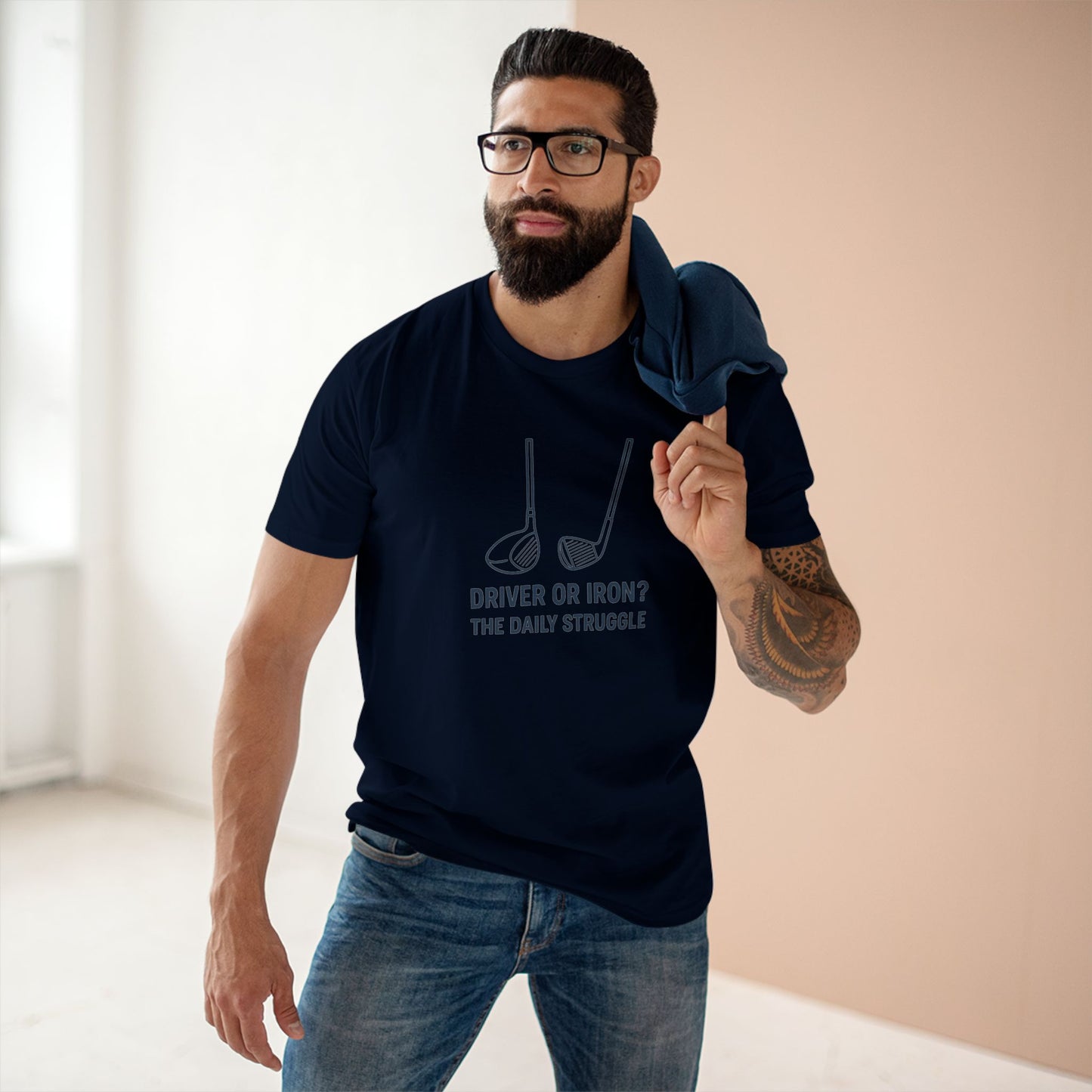 men's stable tee: driver or iron? the daily struggle. golf t-shirt.