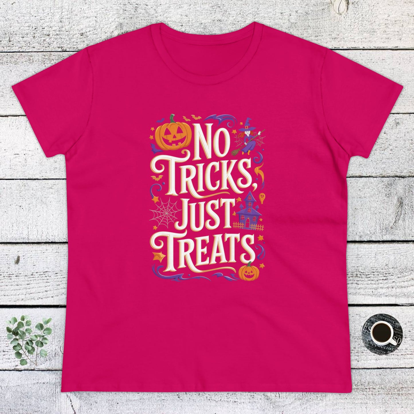 women's t-shirts, women's halloween tee, funny gift, no trick's just treats!