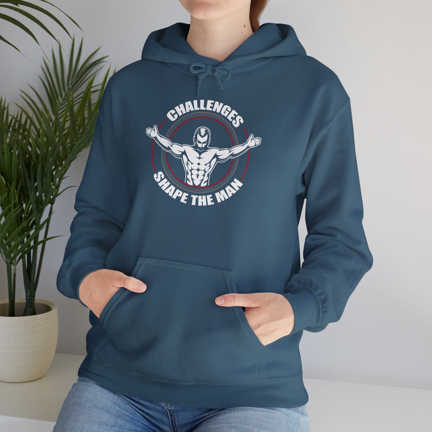 unisex heavy blend™ hooded sweatshirt - challenges shape the man - grit and growth quote