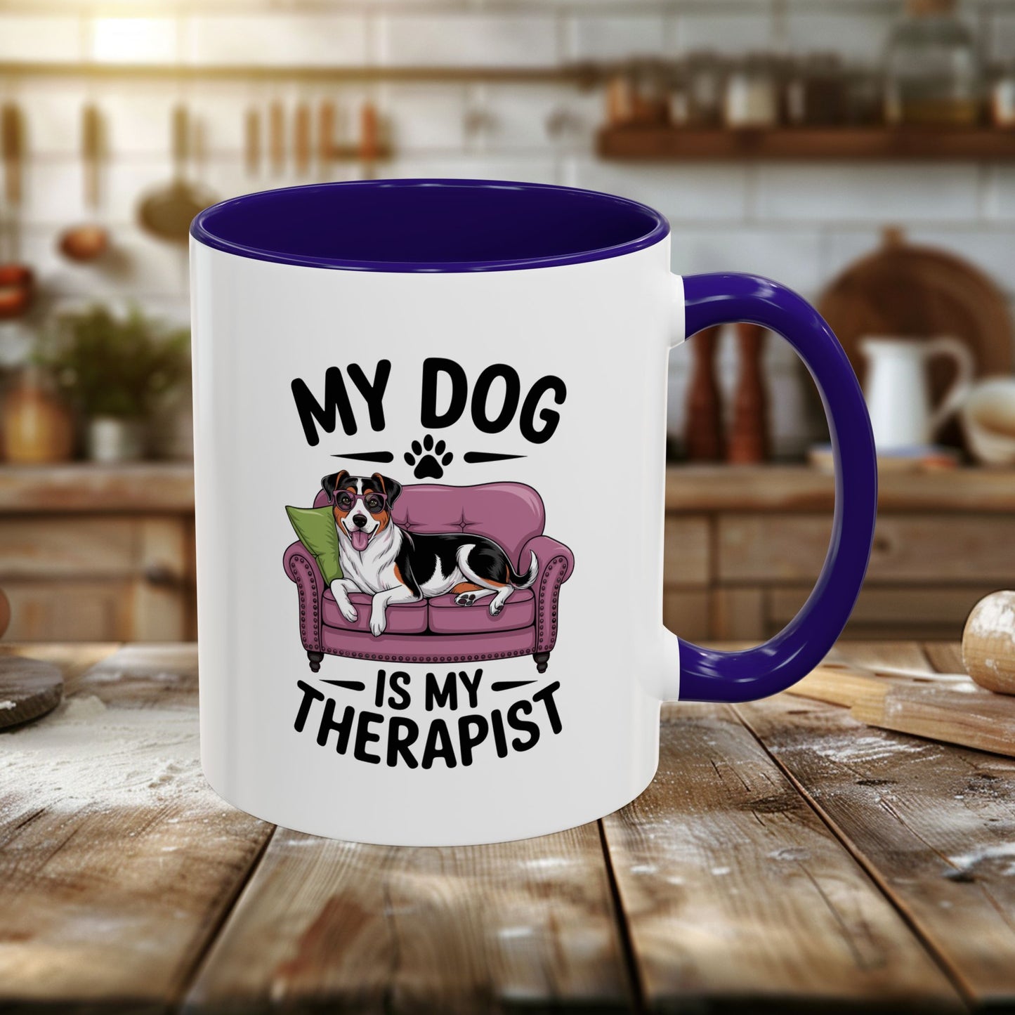 colorful mugs (11oz, 15oz) - my dog is my therapist | funny dog lover gift | cute pet quote design