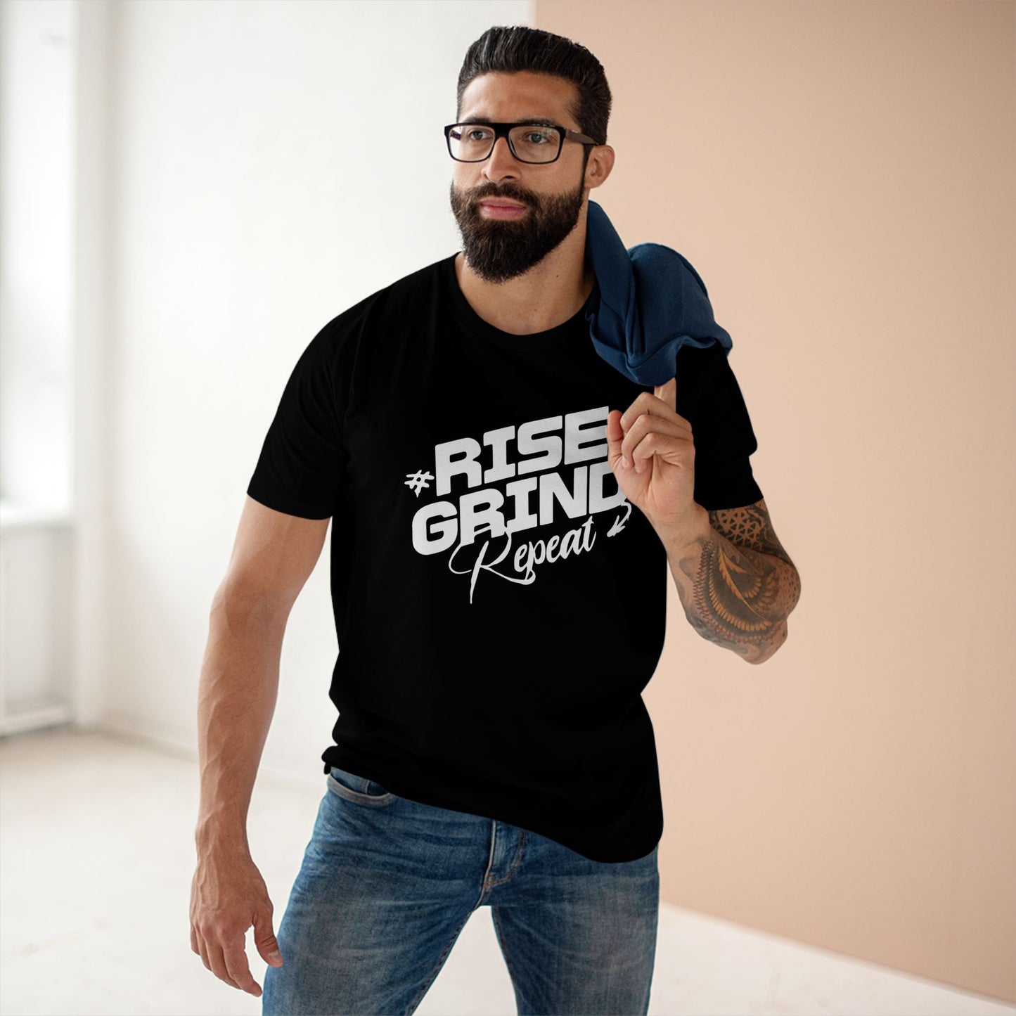 adult staple tee - rise, grind, repeat - hustle daily motivation