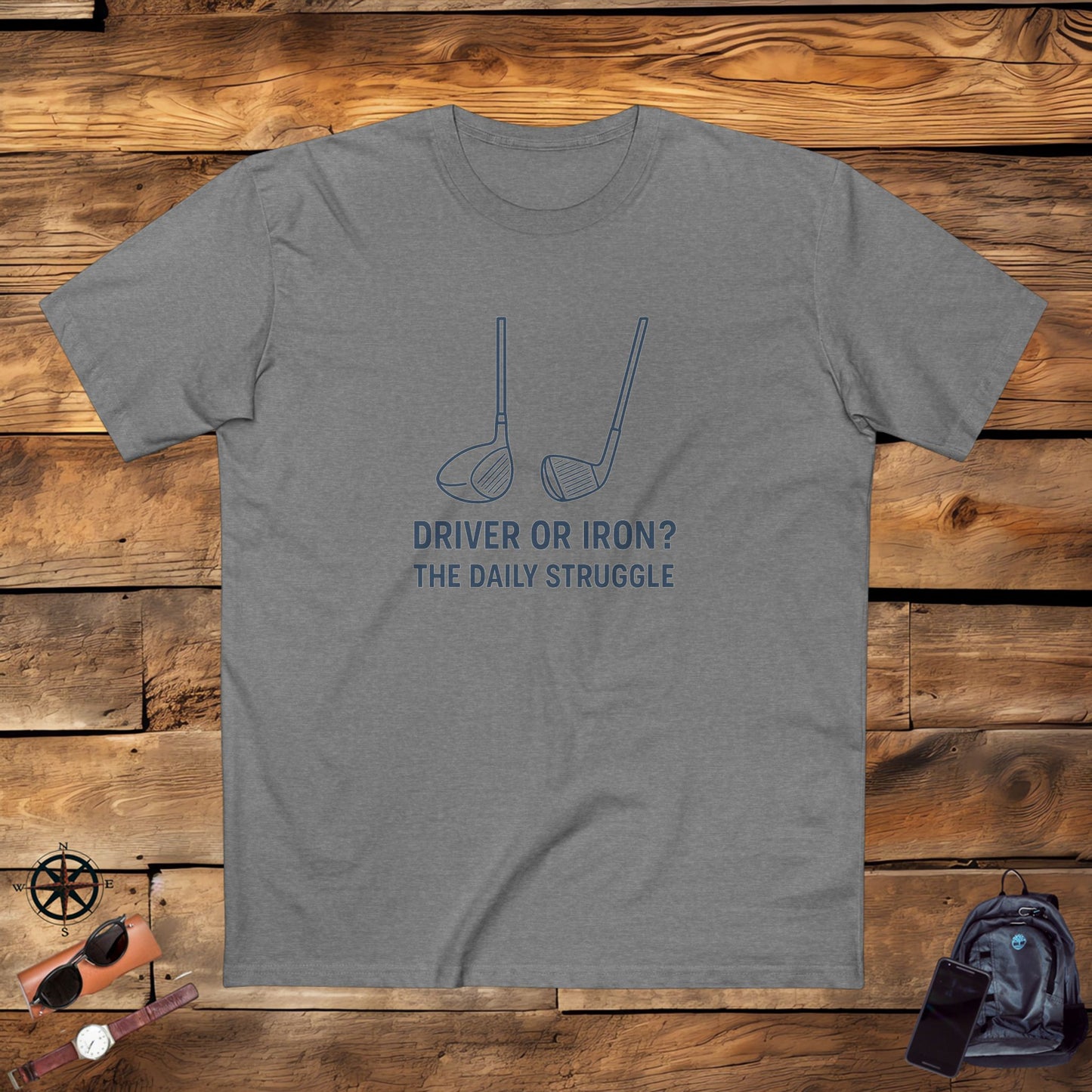 men's stable tee: driver or iron? the daily struggle. golf t-shirt.