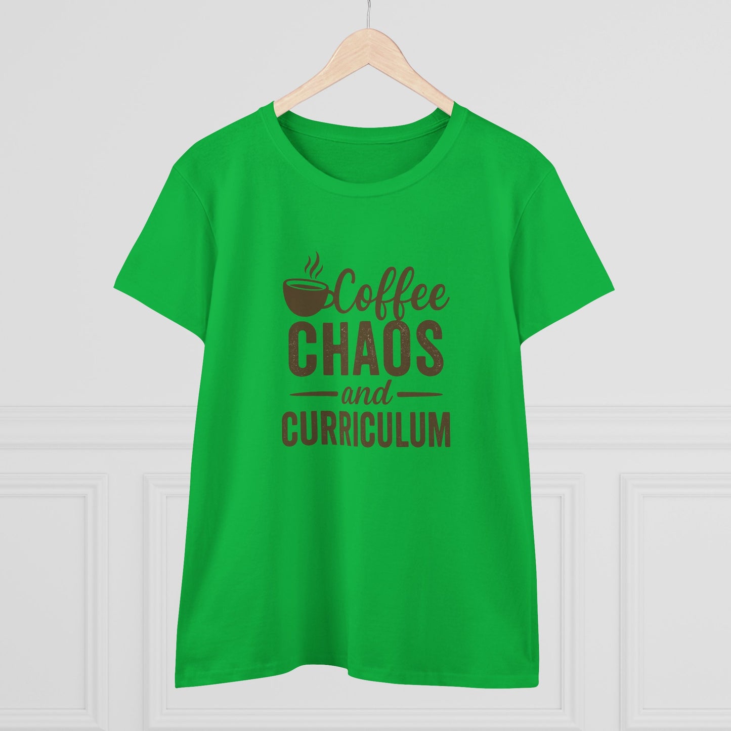 women's cotton tee - teachers with attitude. coffee chaos and curriculum design