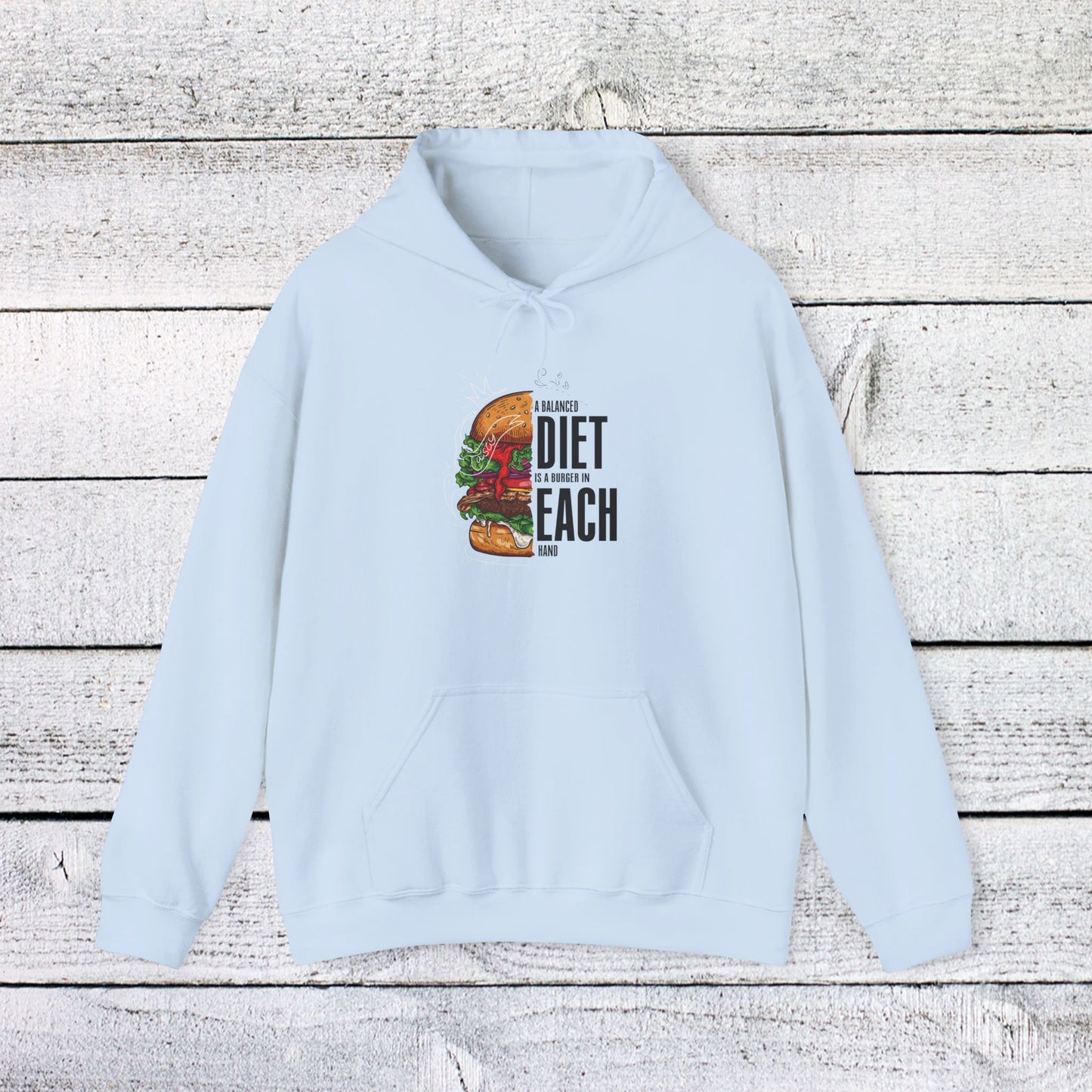 unisex heavy blend™ hooded sweatshirt - a balanced diet is a burger in each hand - funny food quote