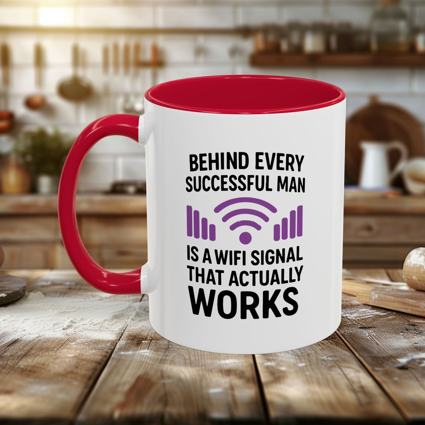 colorful mugs (11oz, 15oz) - behind every successful man is a wifi signal that works