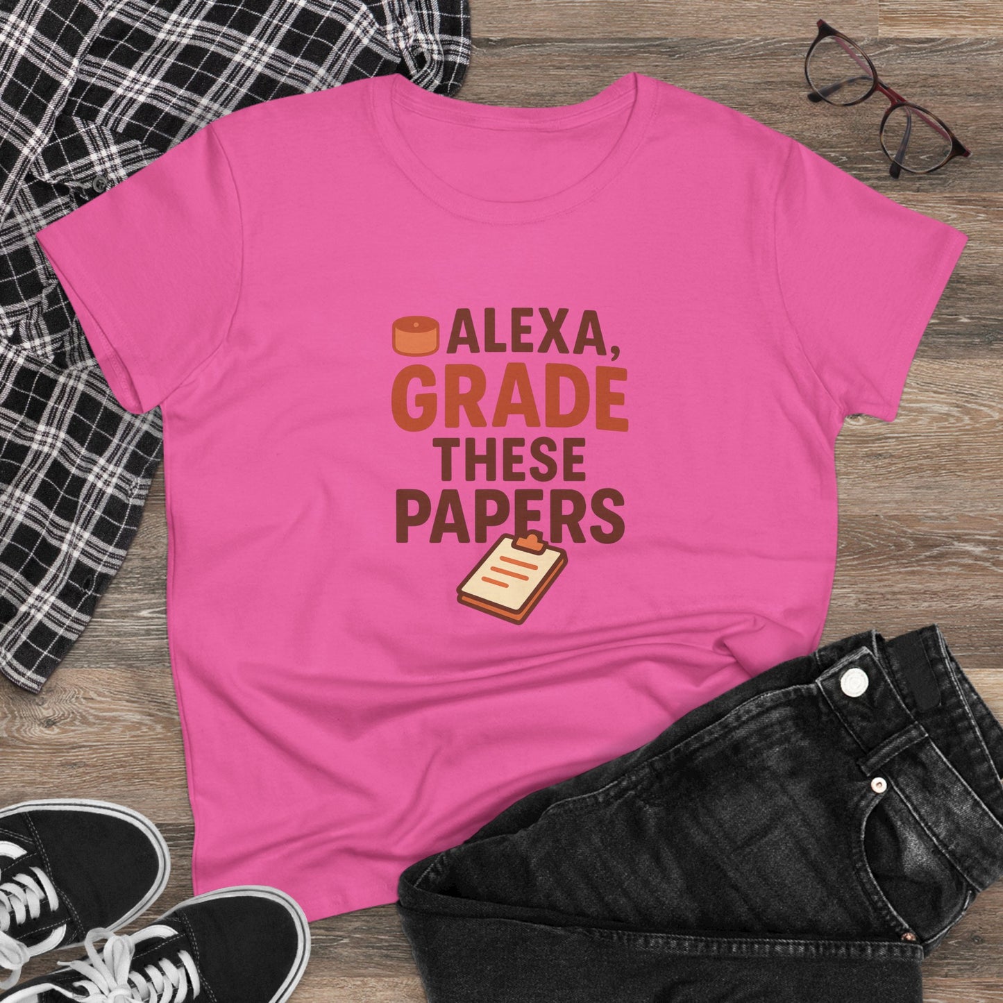 fun women's cotton tee - alexa, grade these papers. teachers with attitude.