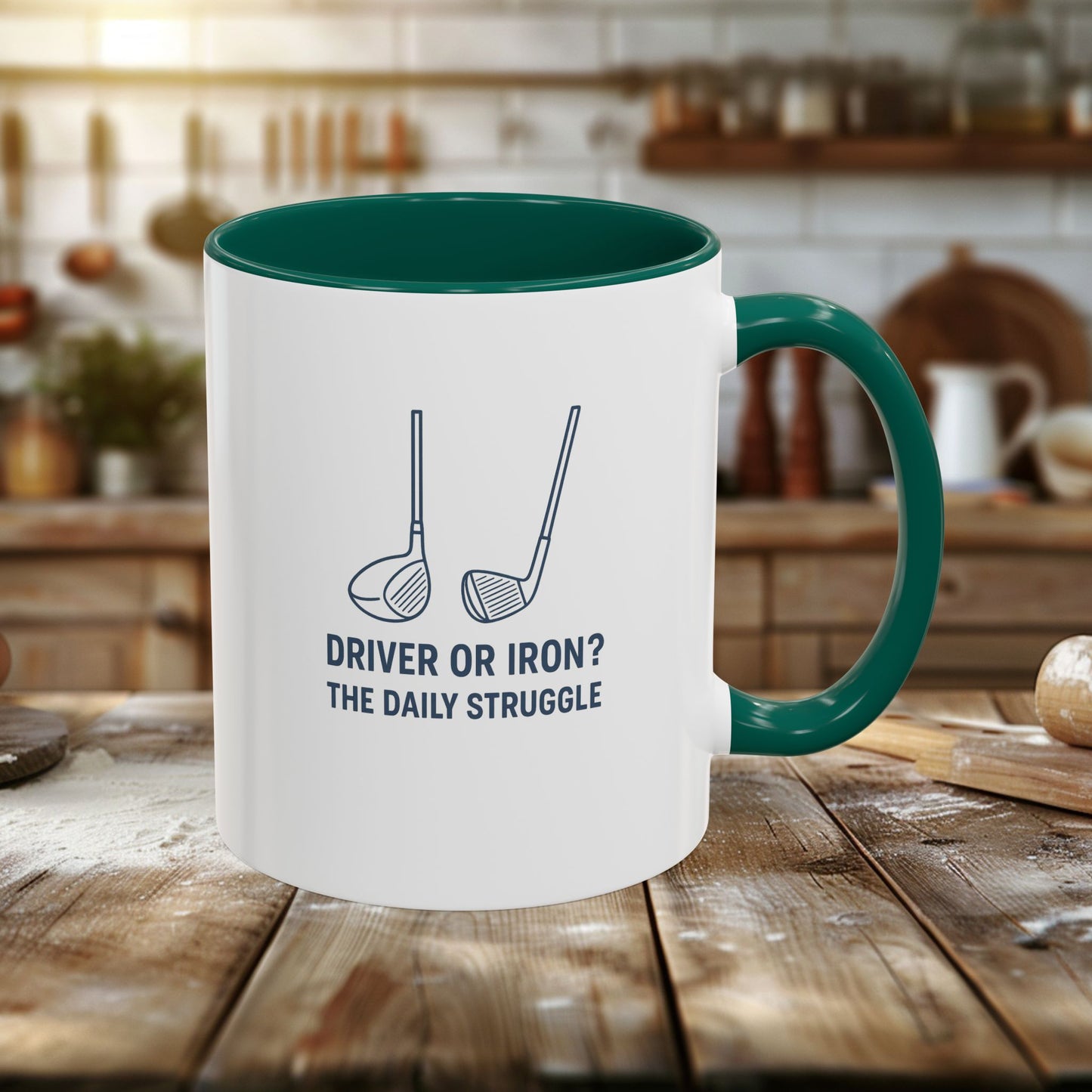 colorful golf mug - driver or iron? the daily struggle