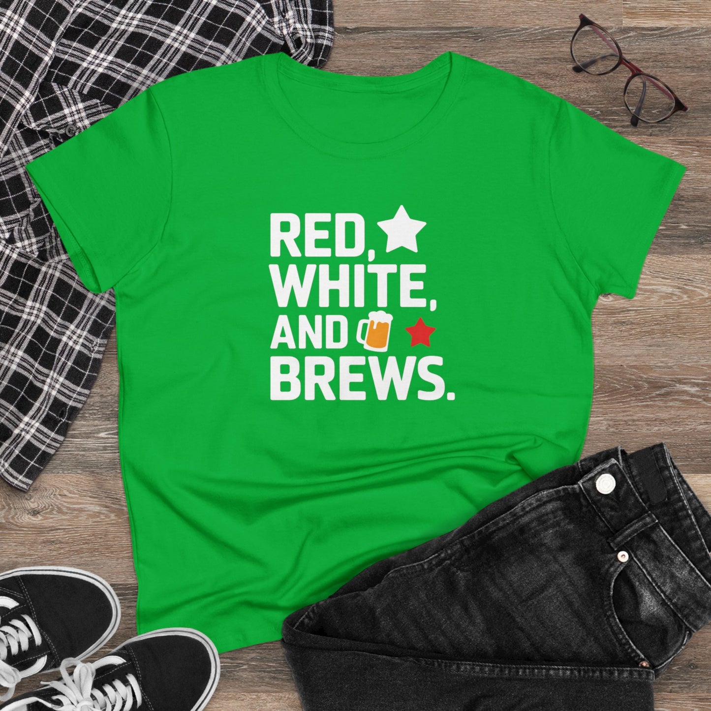 women's t-shirt, women's tee, funny gift, red white and brews!