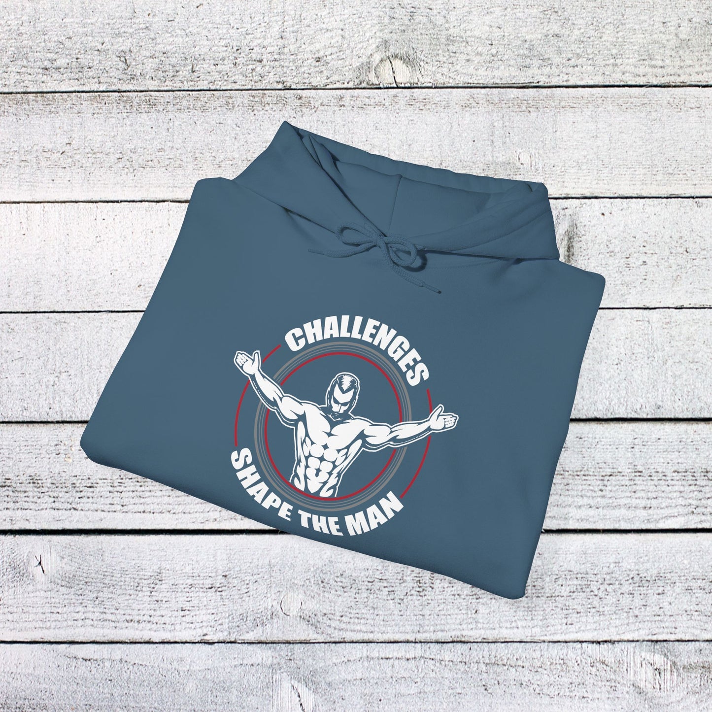 unisex heavy blend™ hooded sweatshirt - challenges shape the man - grit and growth quote