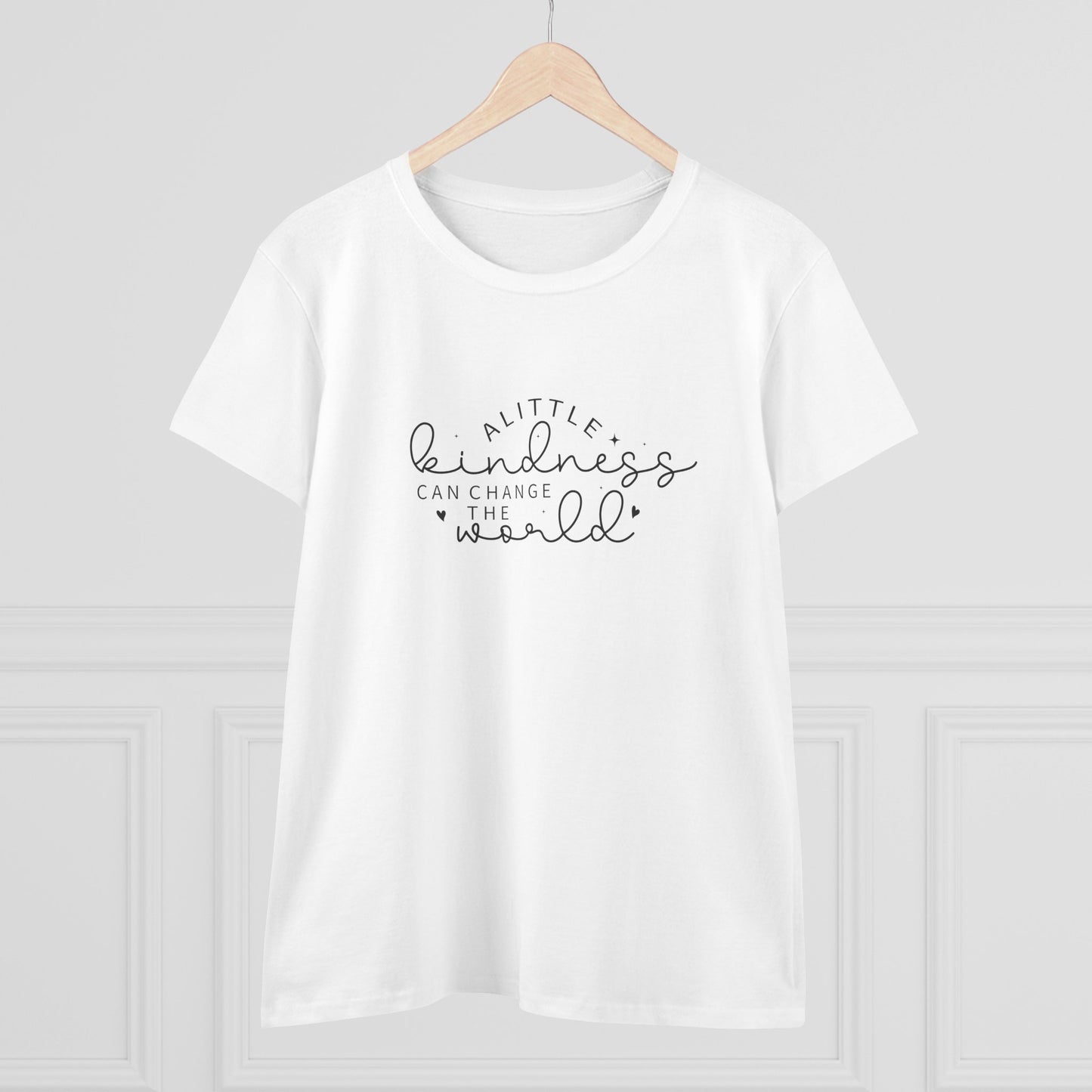 women's midweight cotton tee - a little kindness can change the world - positive quote