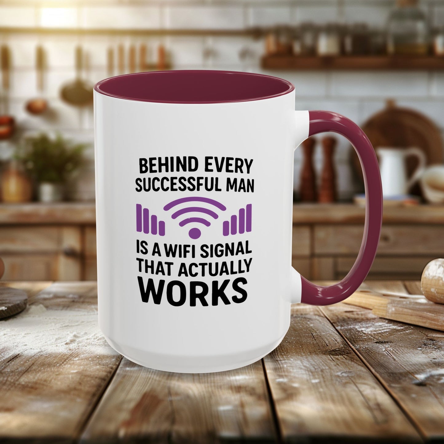 colorful mugs (11oz, 15oz) - behind every successful man is a wifi signal that works