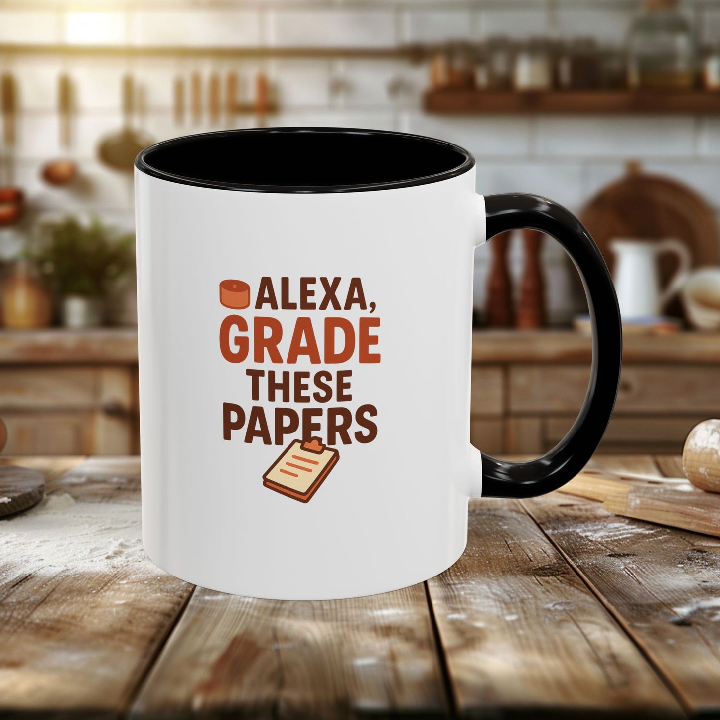 funny coffee mug - 'alexa, grade these papers' - colorful ceramic cup for teachers and students. teachers with attitude.