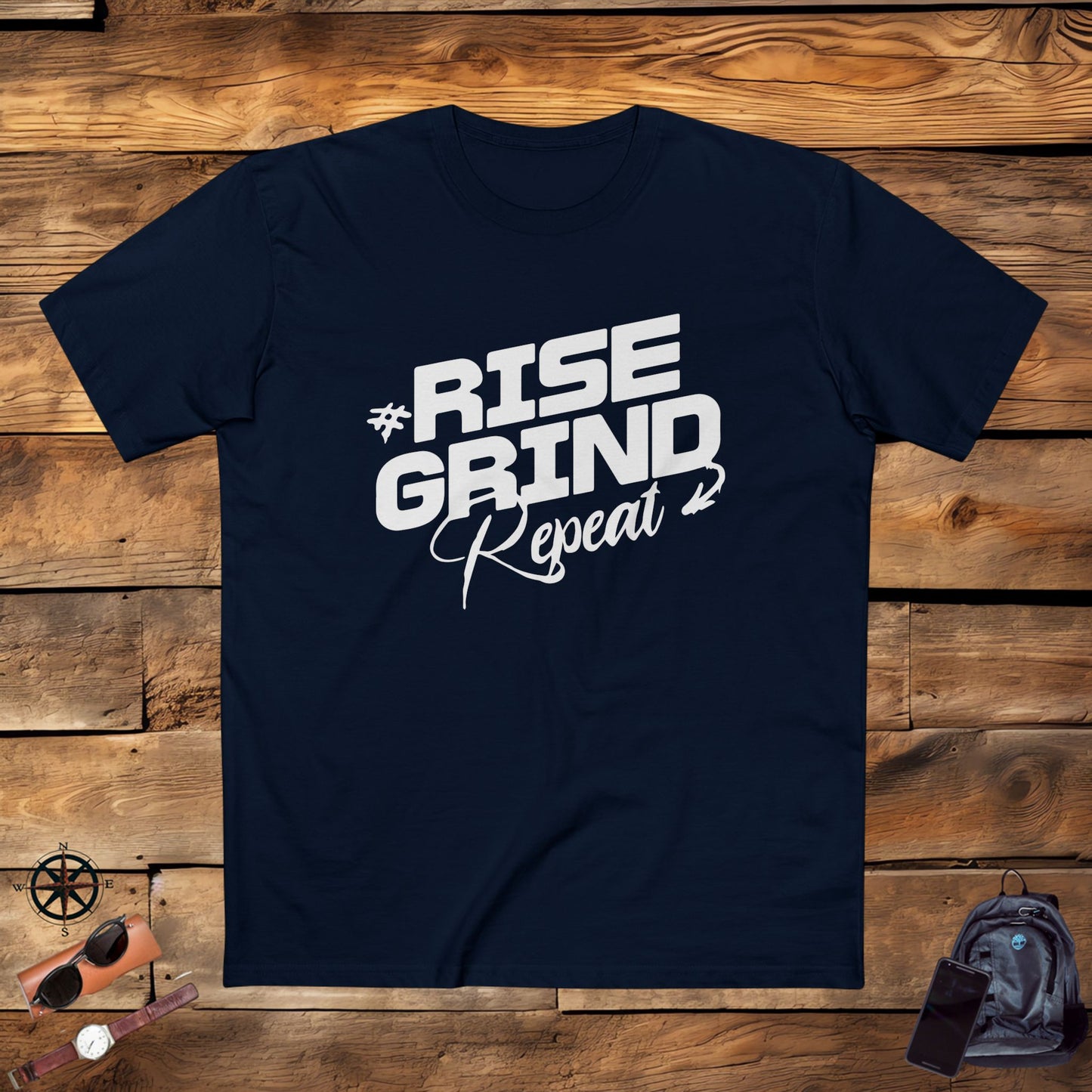 adult staple tee - rise, grind, repeat - hustle daily motivation