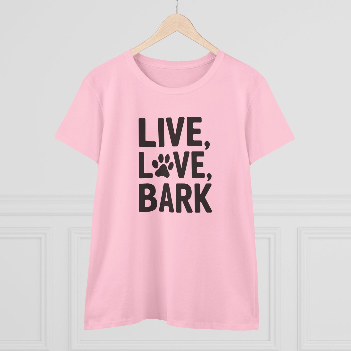 women's midweight cotton tee - live love bark | funny dog lover gift | cute pet quote design