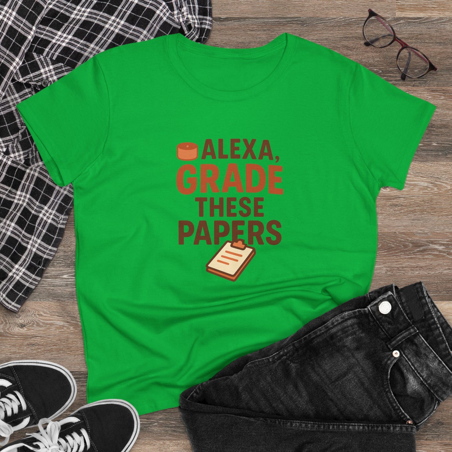 fun women's cotton tee - alexa, grade these papers. teachers with attitude.