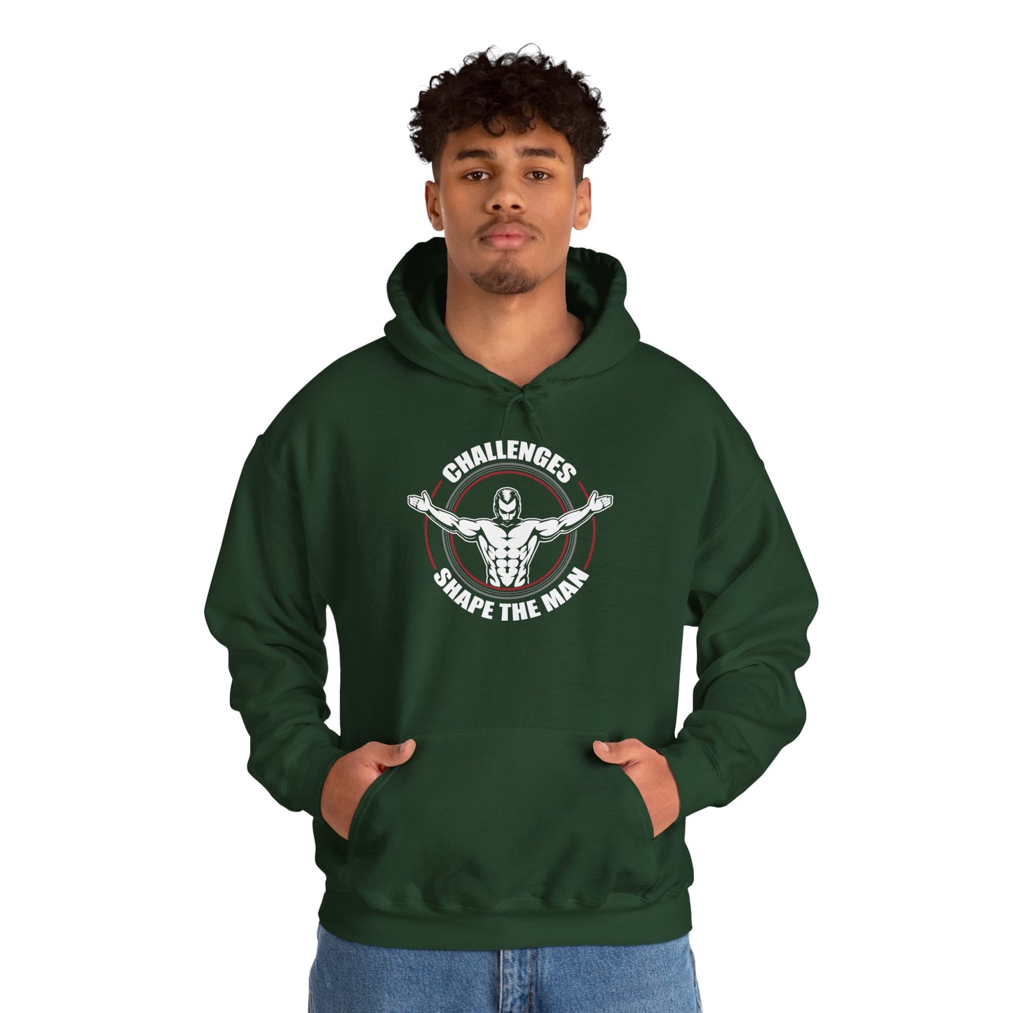 unisex heavy blend™ hooded sweatshirt - challenges shape the man - grit and growth quote