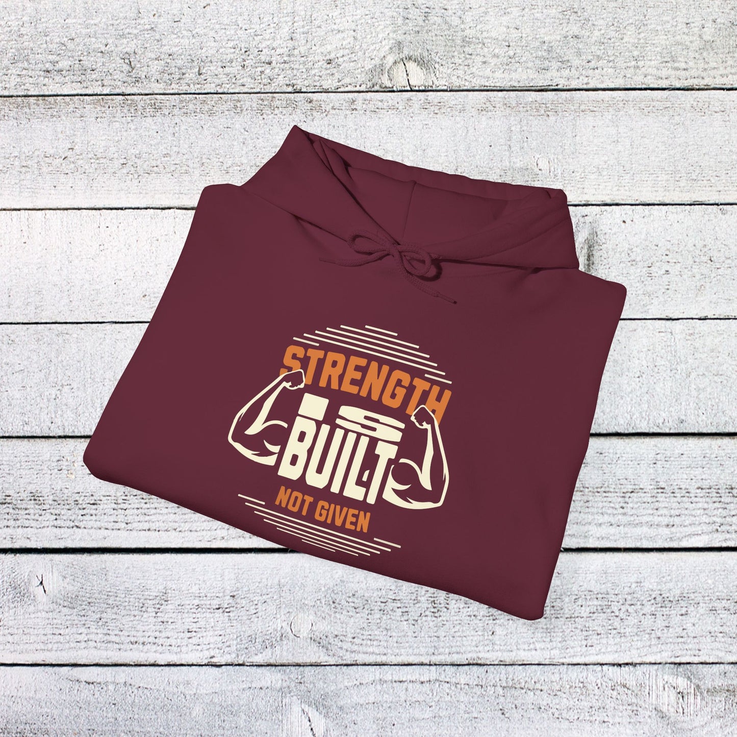 unisex heavy blend™ hooded sweatshirt - strength is built not given - motivational gym quote