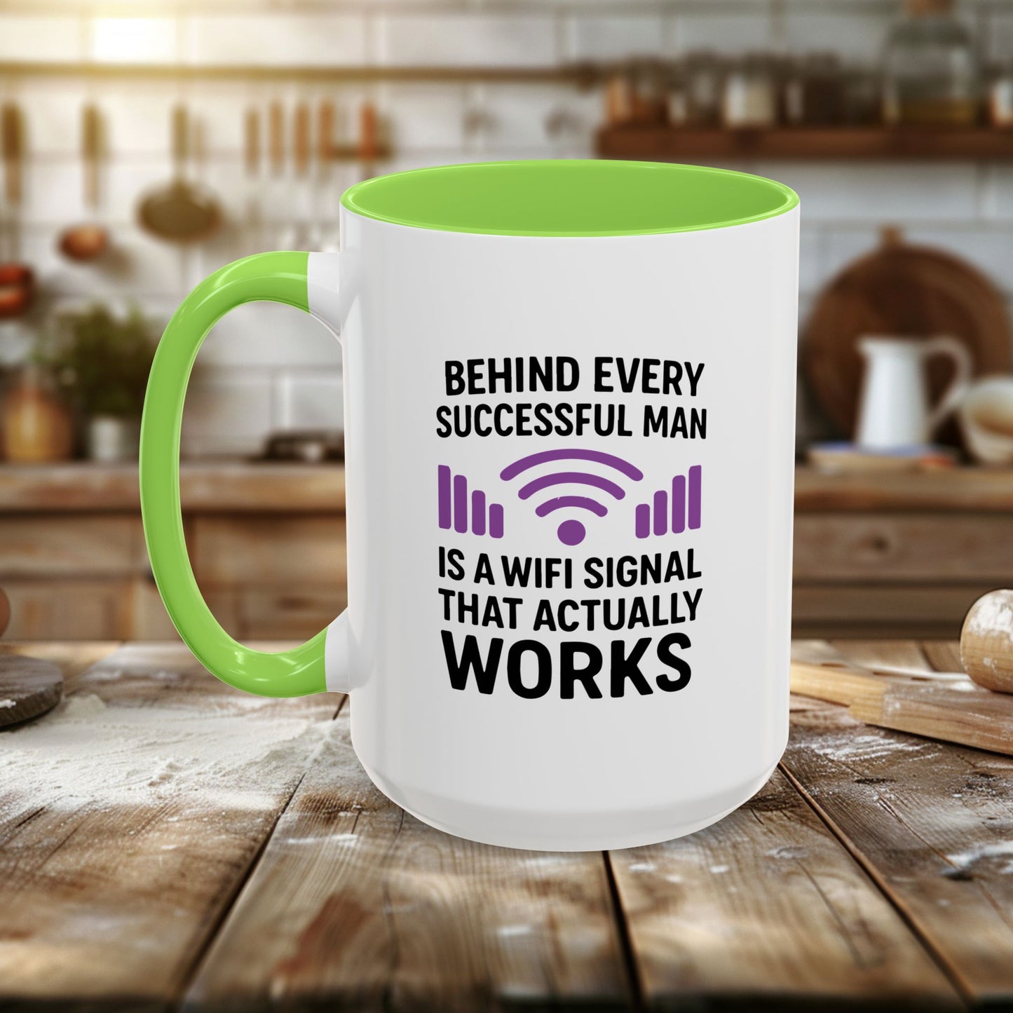 colorful mugs (11oz, 15oz) - behind every successful man is a wifi signal that works
