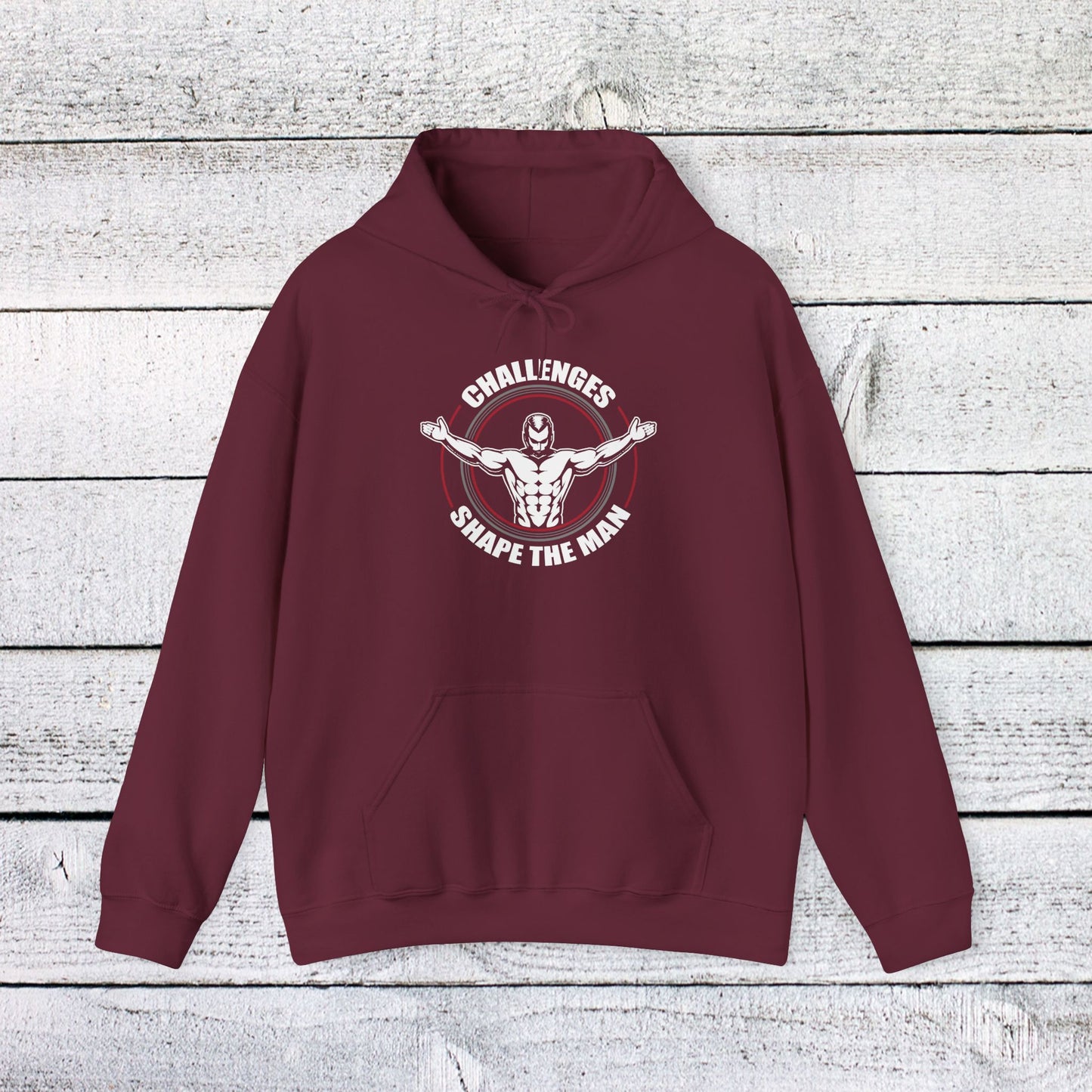 unisex heavy blend™ hooded sweatshirt - challenges shape the man - grit and growth quote