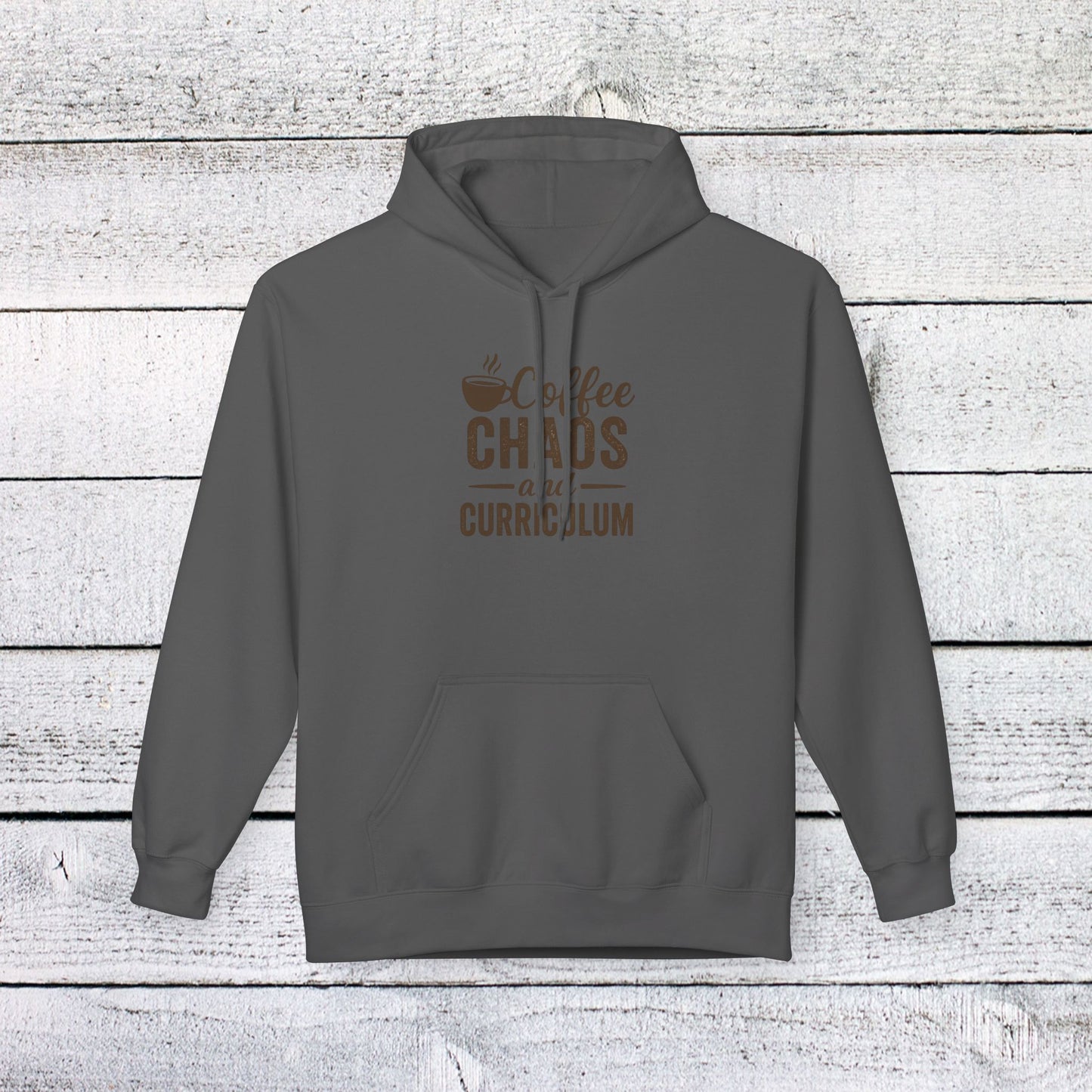 unisex softstyle hoodie - coffee, chaos, and curriculum design. teachers with attitude.
