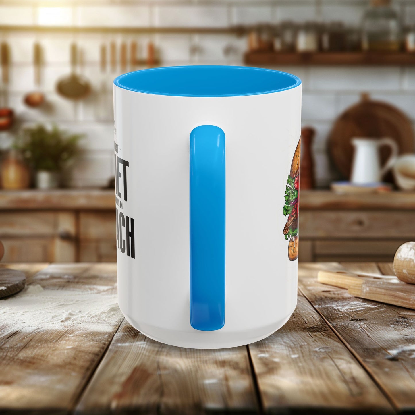 colorful mugs (11oz, 15oz) - a balanced diet is a burger in each hand - funny food quote